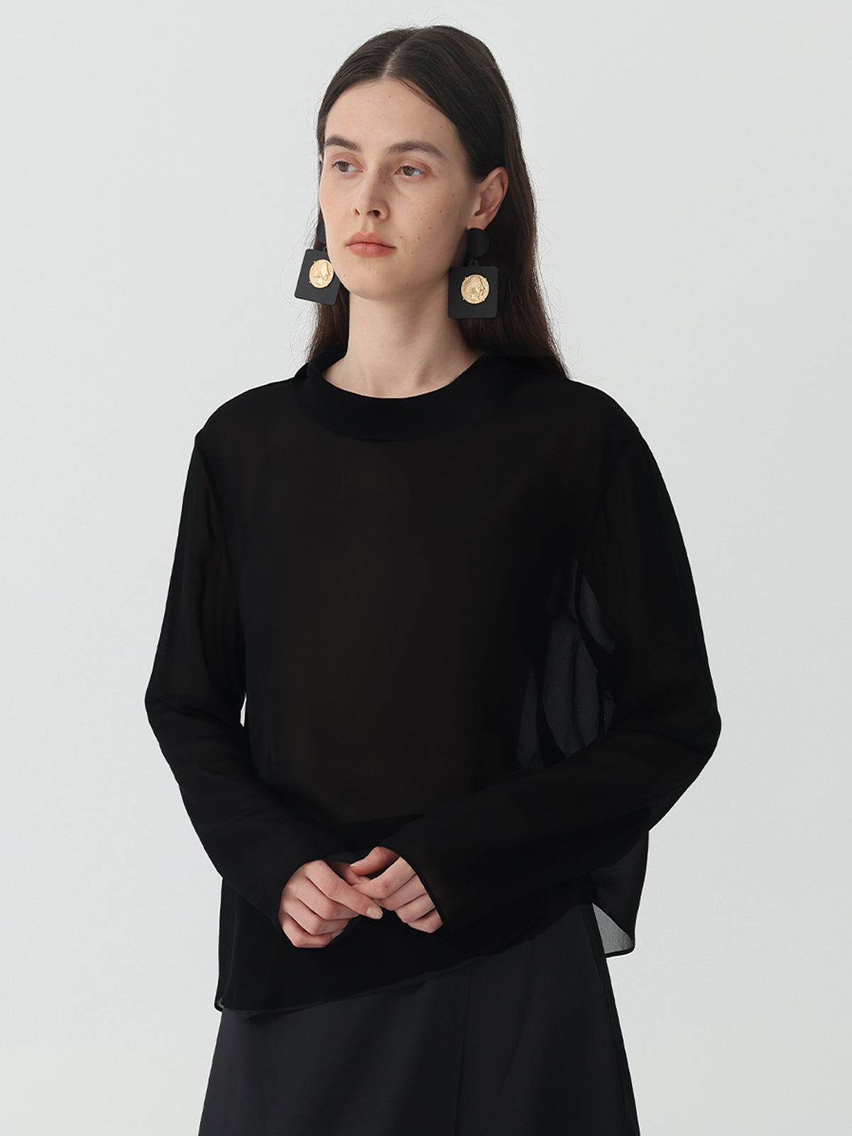 The Sheer Silk Shirt #color_Black