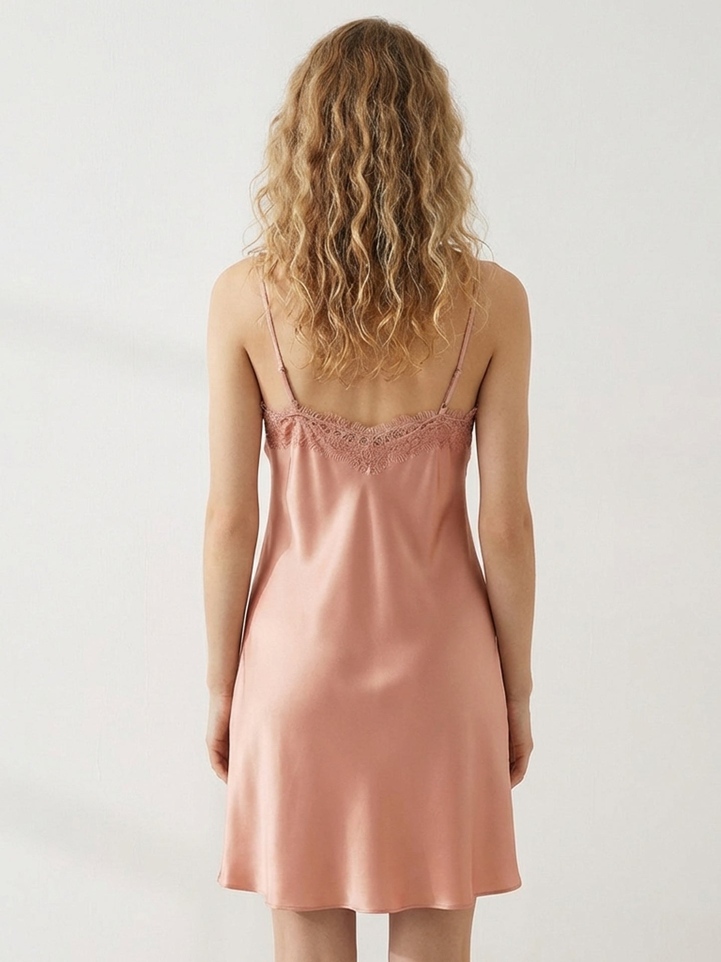 Silk Lace Trim Slip Nightdress#color_Dusty Rose