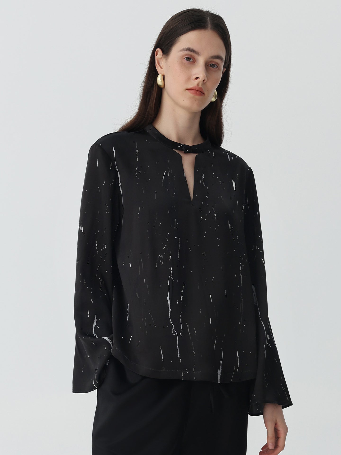 Marble Pattern Silk Blouse Top #color_Marble
