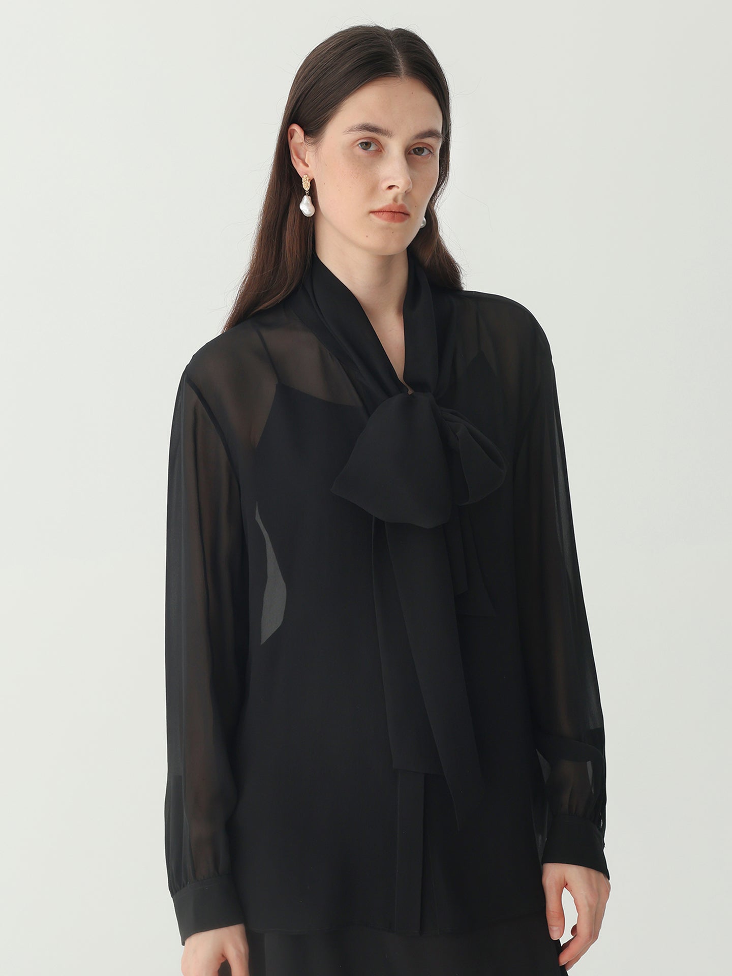Tie Neck Blouse #color_Black