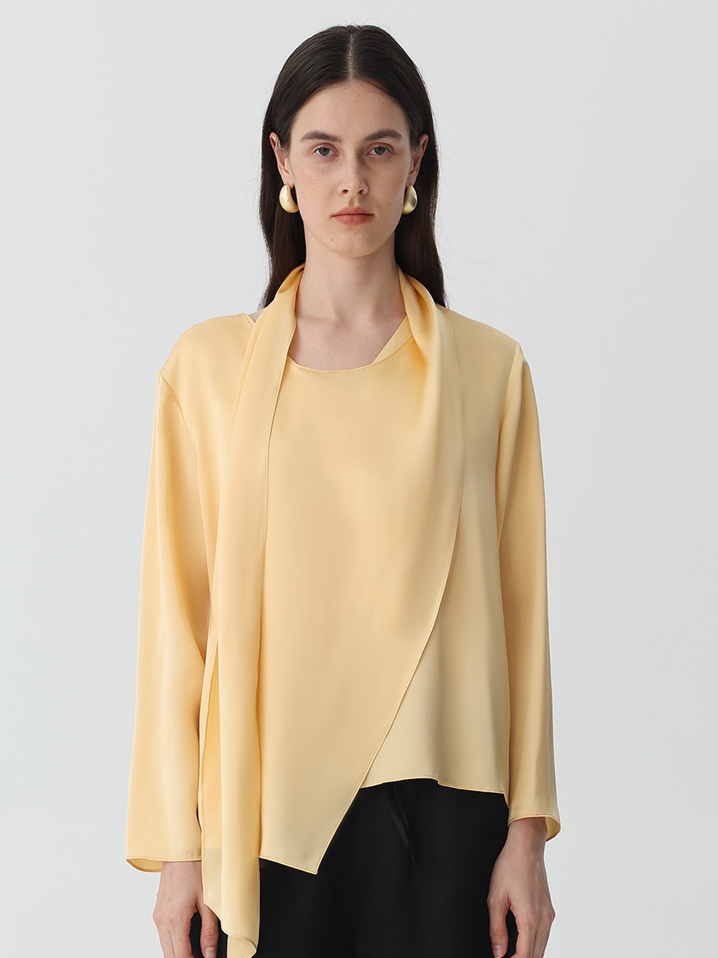 Pollover Scarf-Collar Blouse in Silk#color_Champagne