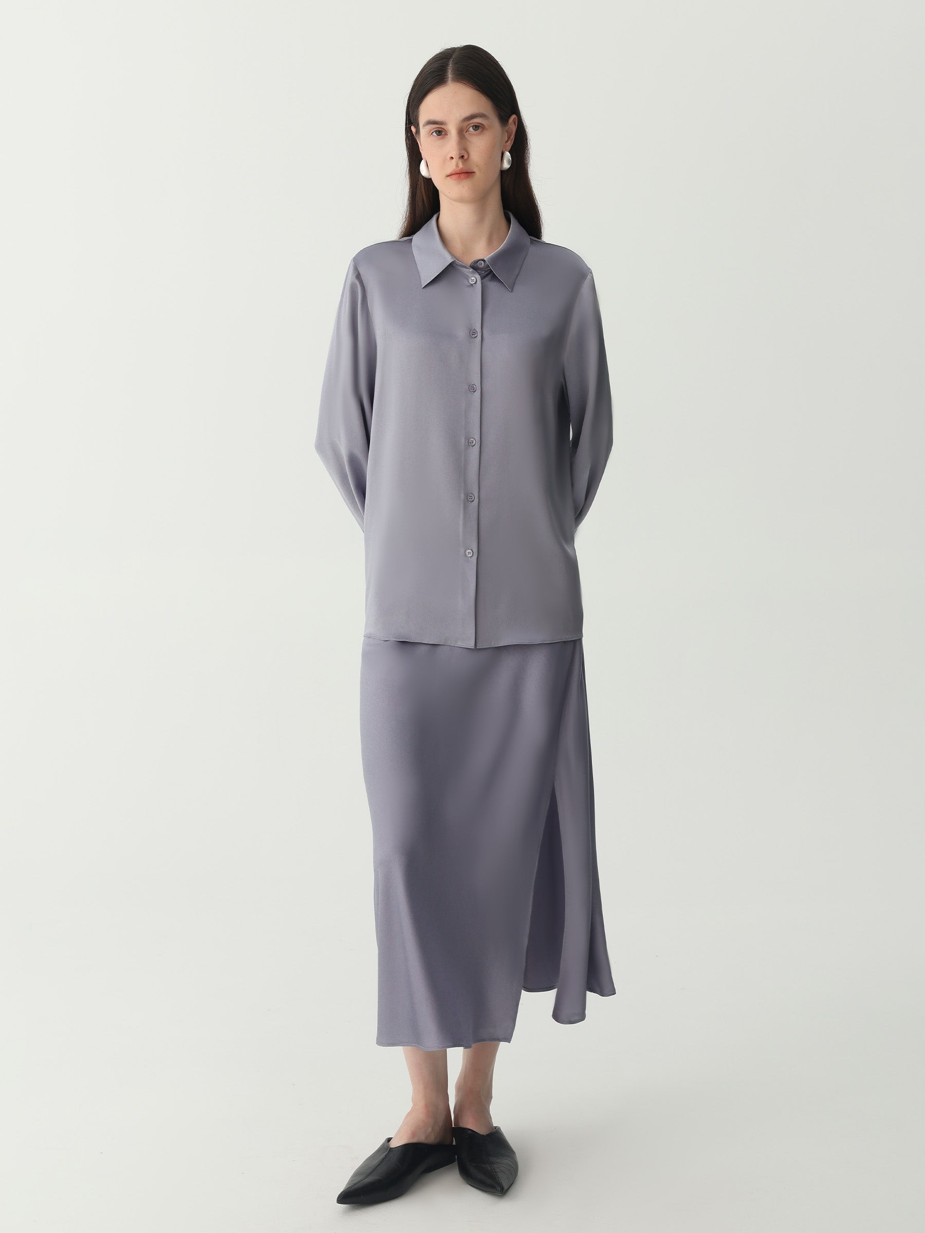 Hyaluronic-Infused Silk Shirt #color_Indigo Gray