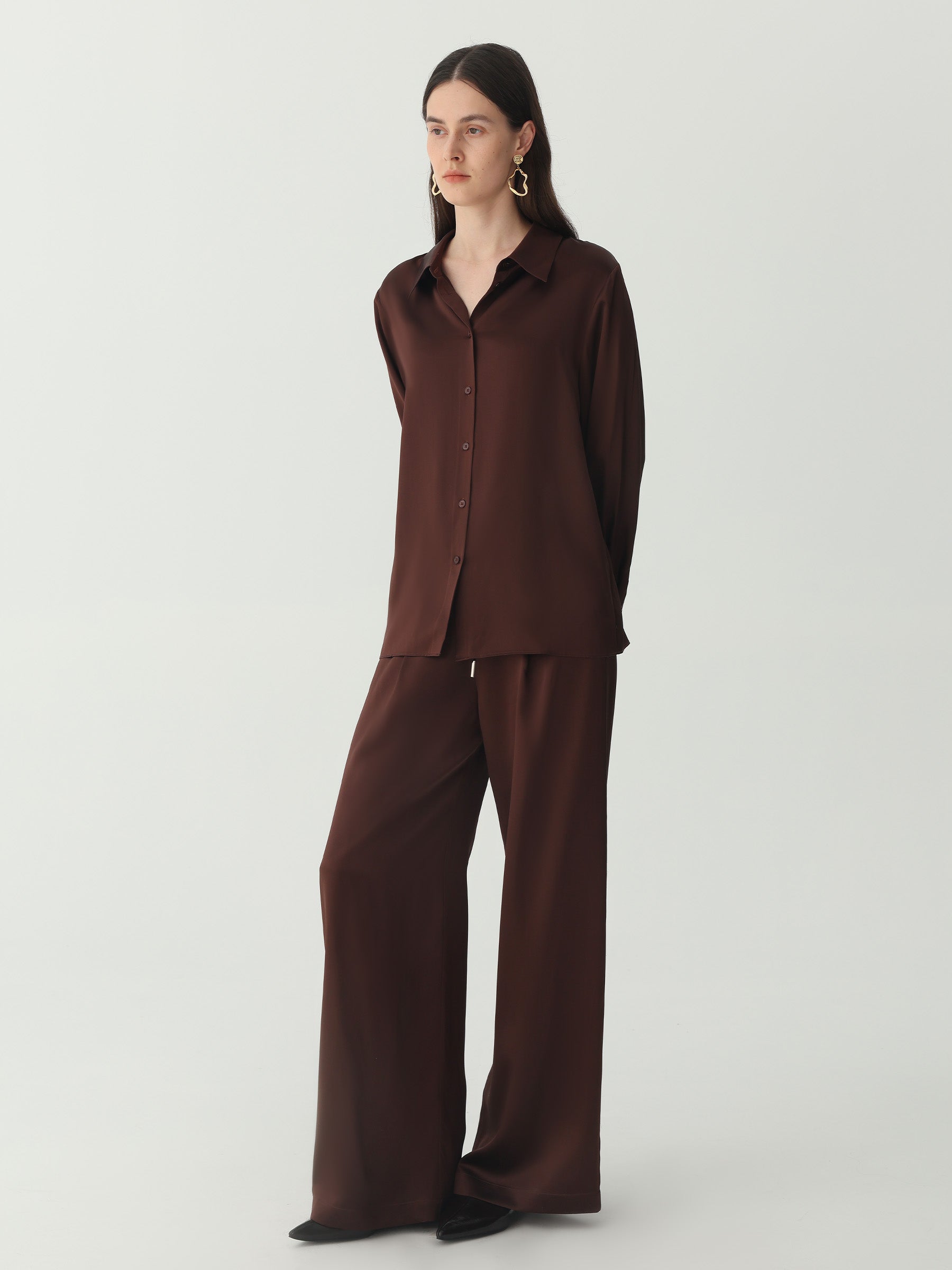 Hyaluronic-Infused Silk Shirt #color_Chocolate