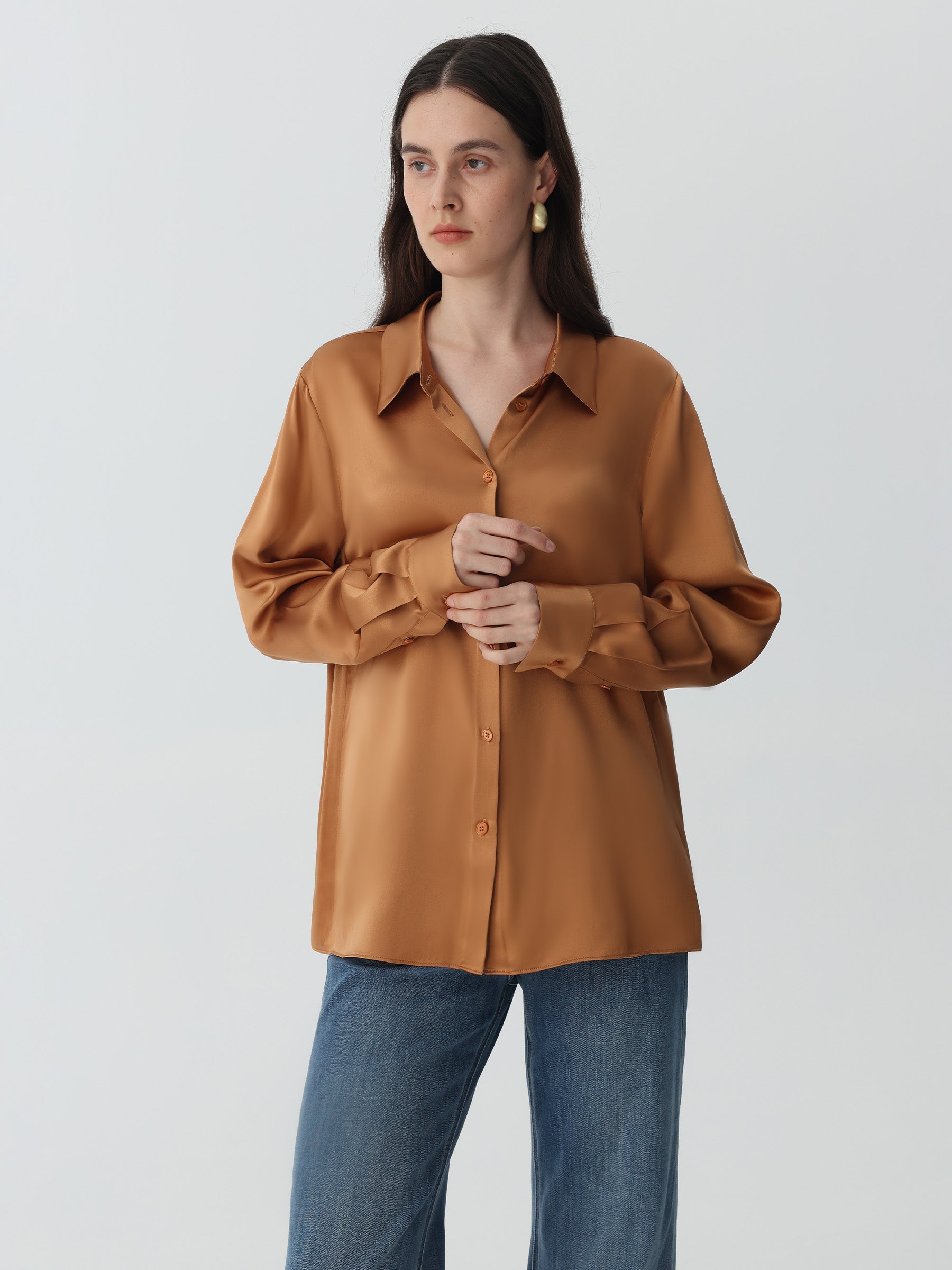 Hyaluronic-Infused Silk Shirt #color_Mud Gold