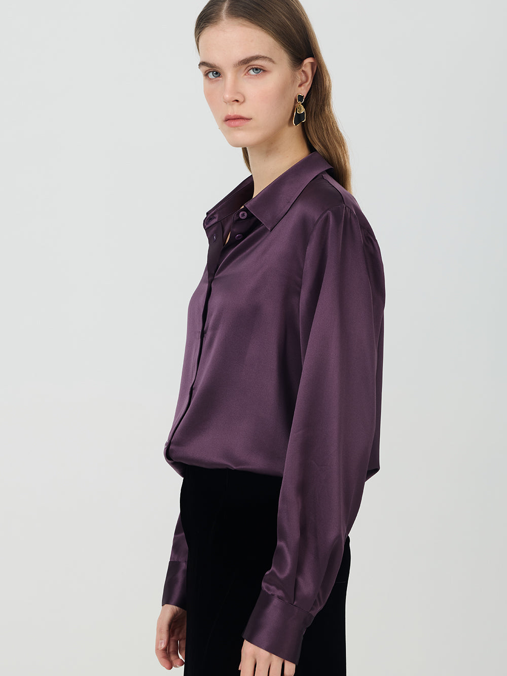 Classic Silk Shirt#color_Deep Purple