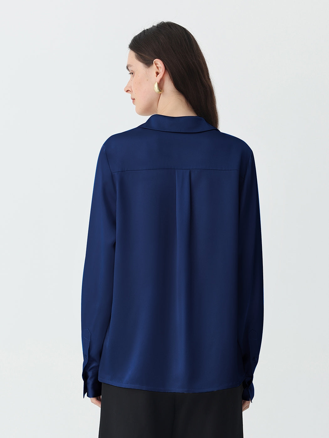 Washable Blouse in silk #color_Navy