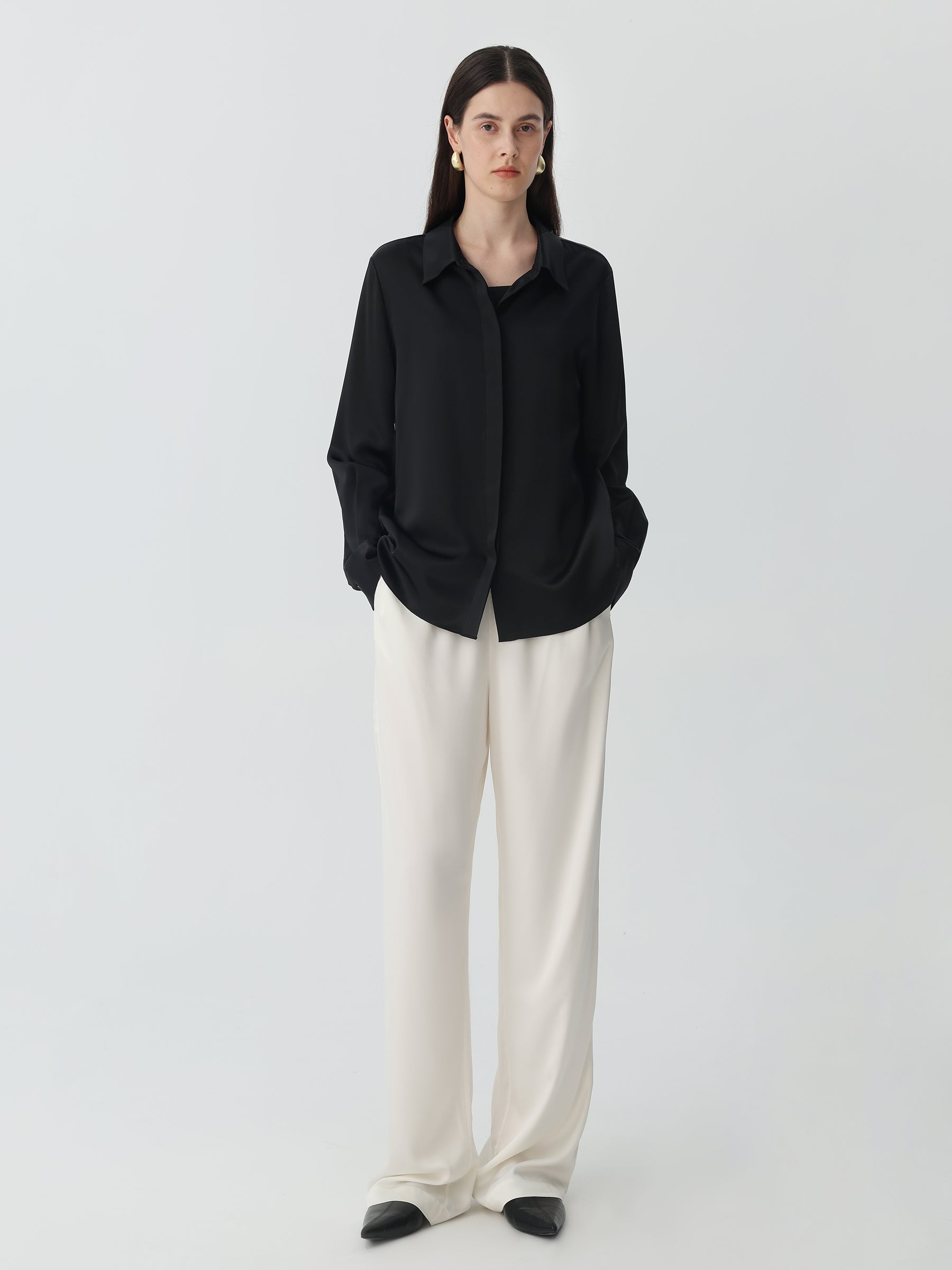 Washable Blouse in silk #color_Black