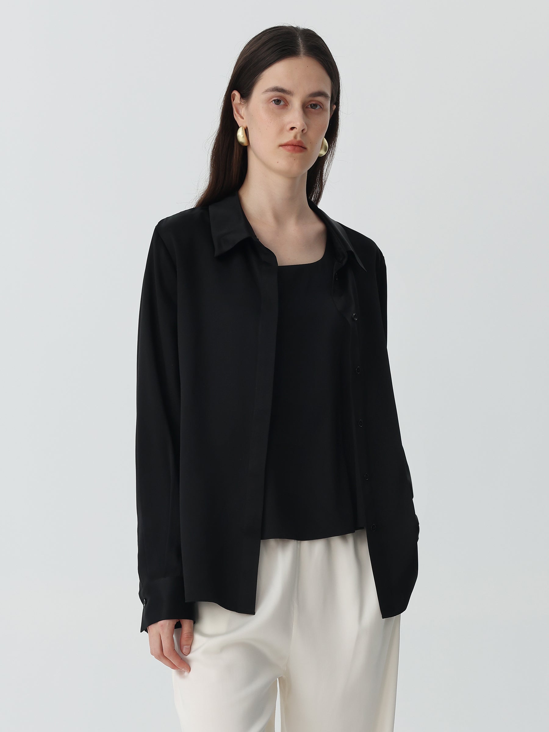 Washable Blouse in silk #color_Black