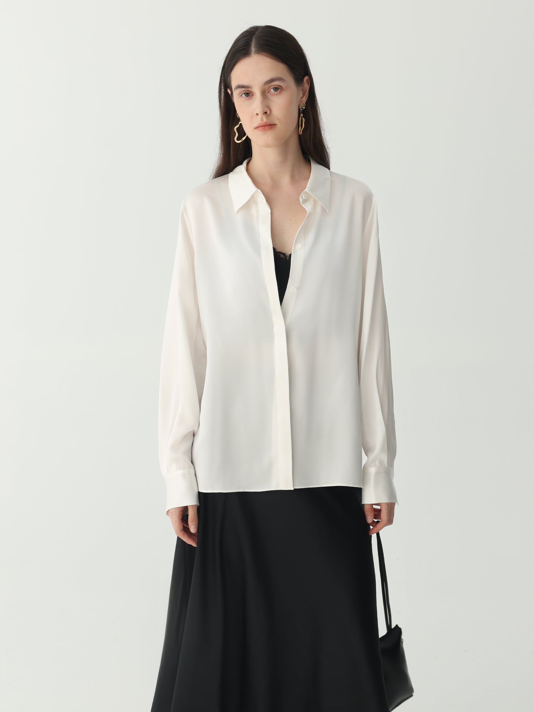 Washable Blouse in silk #color_Ivory White
