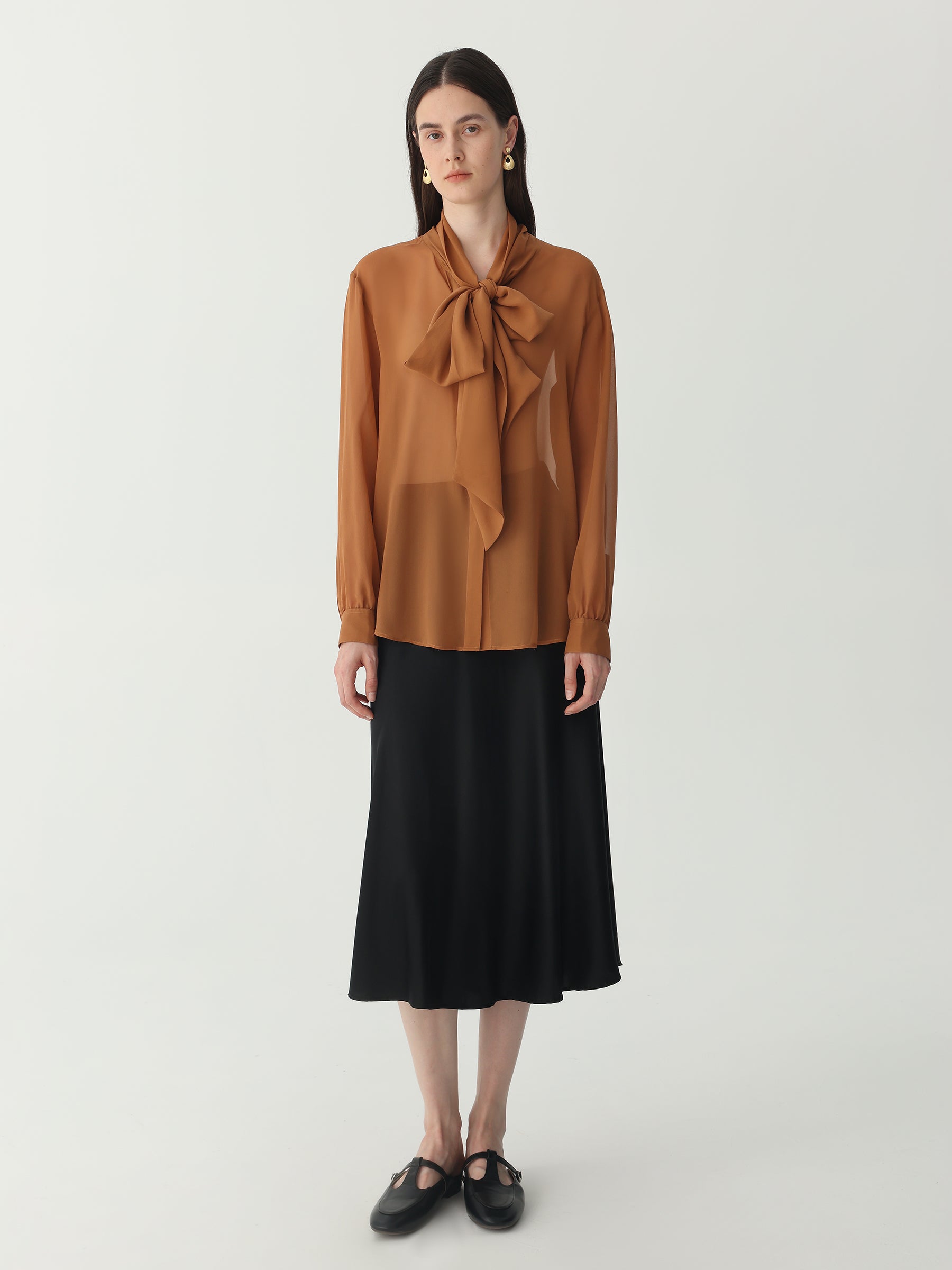 Tie Neck Blouse #color_Mud Gold