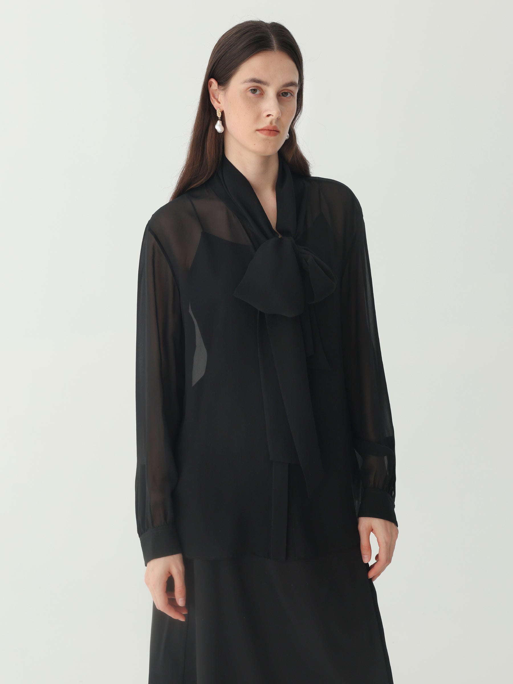Tie Neck Blouse #color_Black