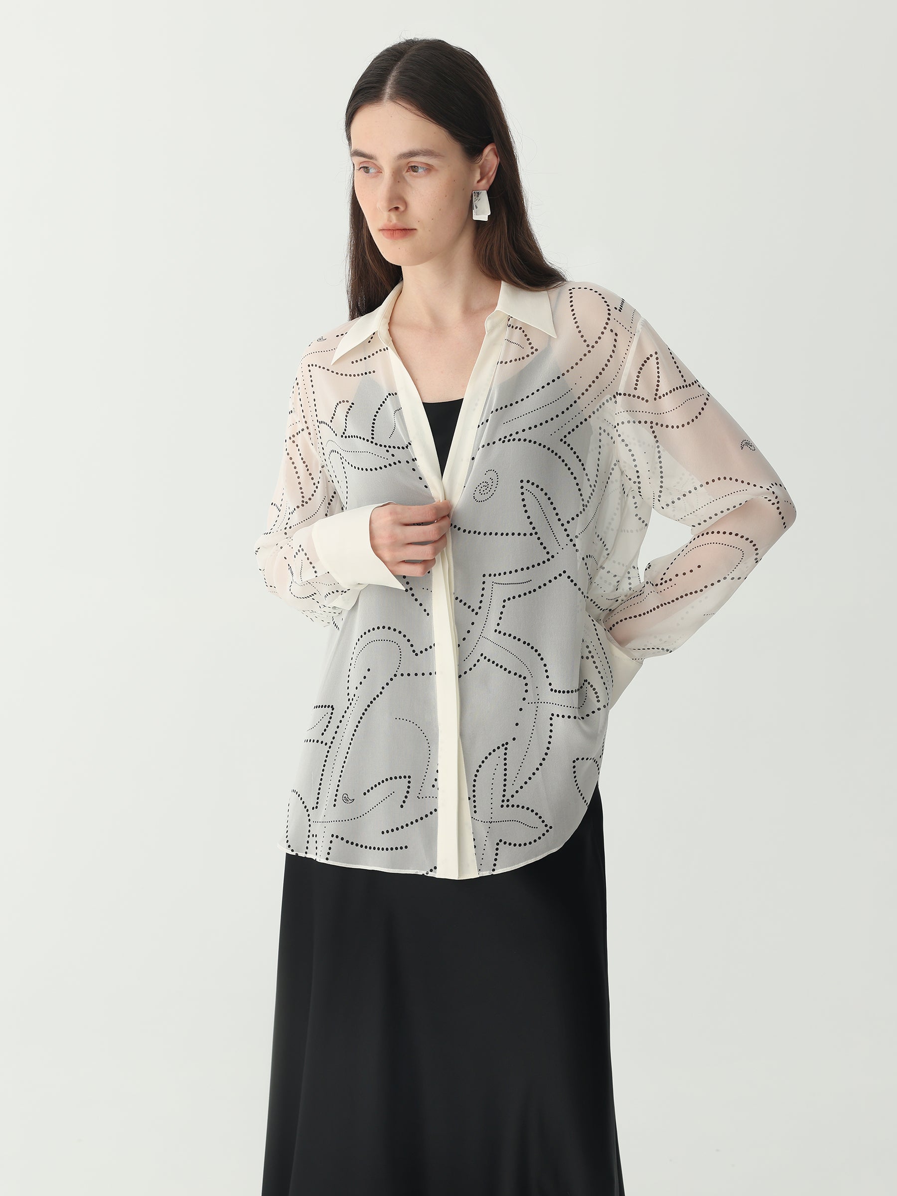 Polka Dots Shirt in Silk Georgette #color_Printed