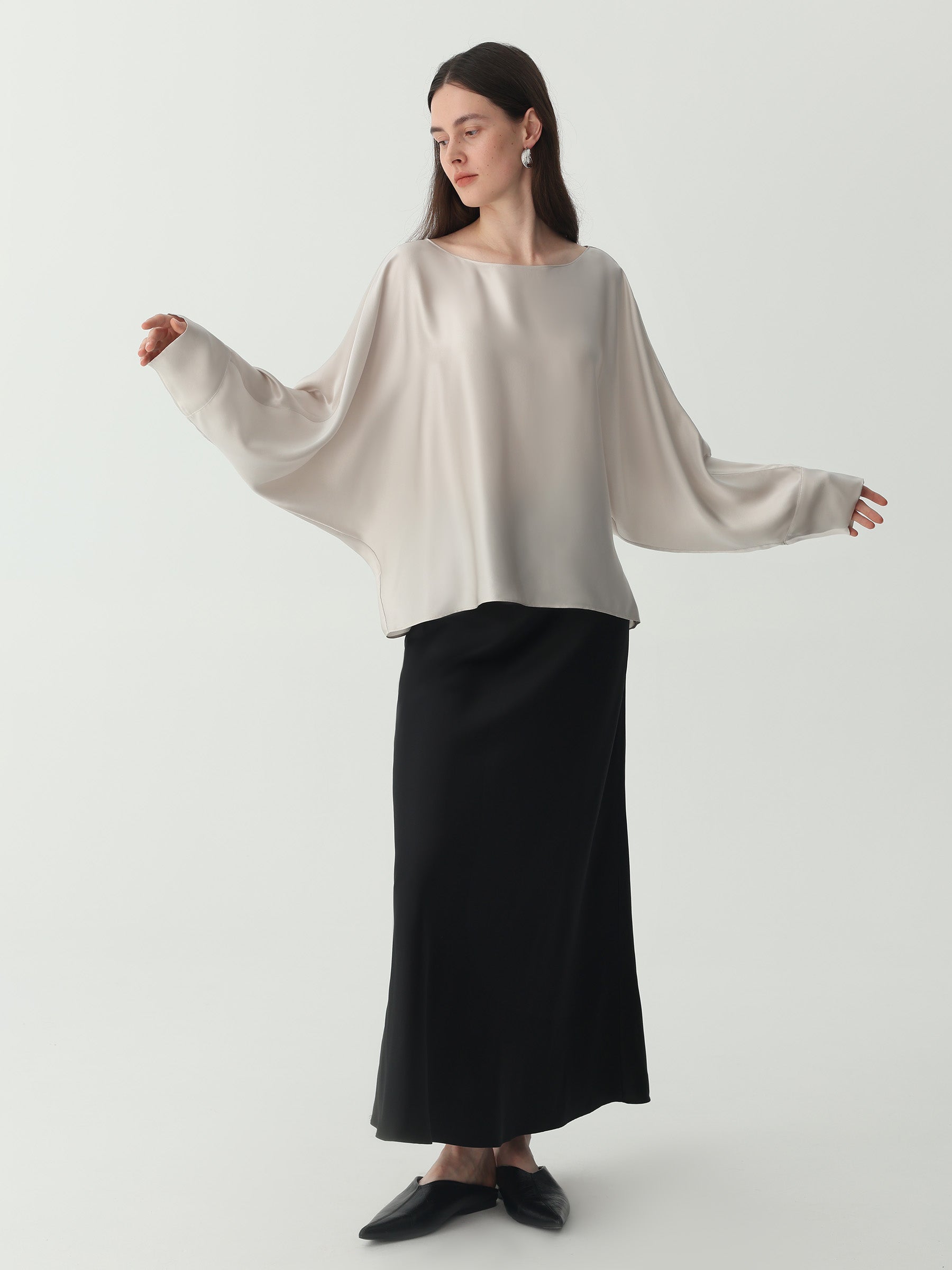 Ankle-length Midi Skirt in Silk #color_Black