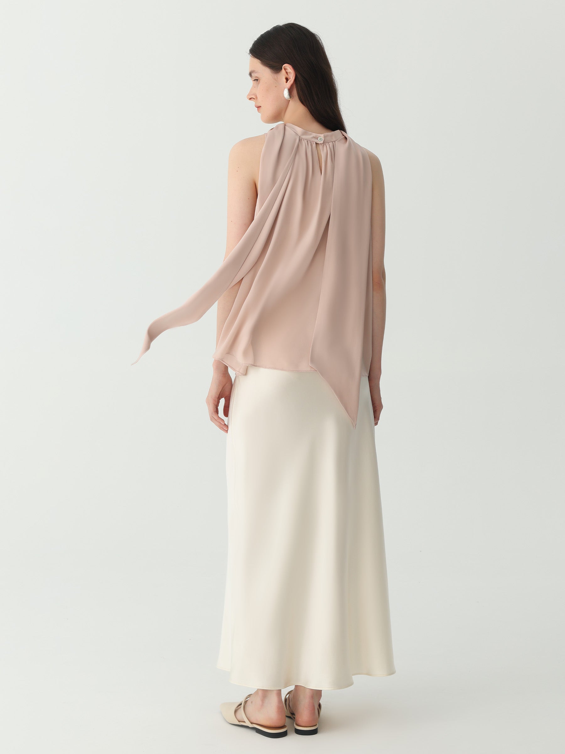 Ankle-length Midi Skirt in Silk #color_Ivory White
