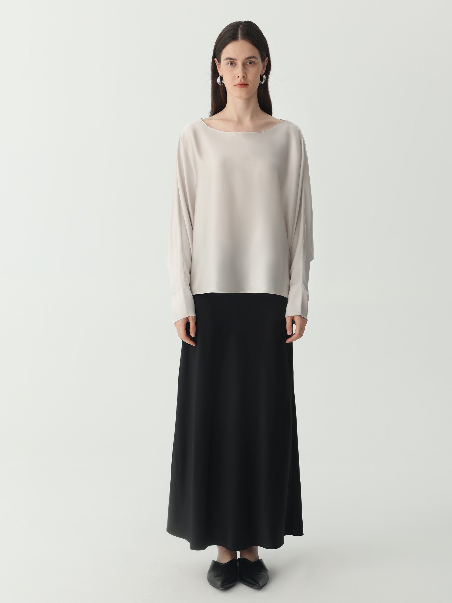 Ankle-length Midi Skirt in Silk #color_Black