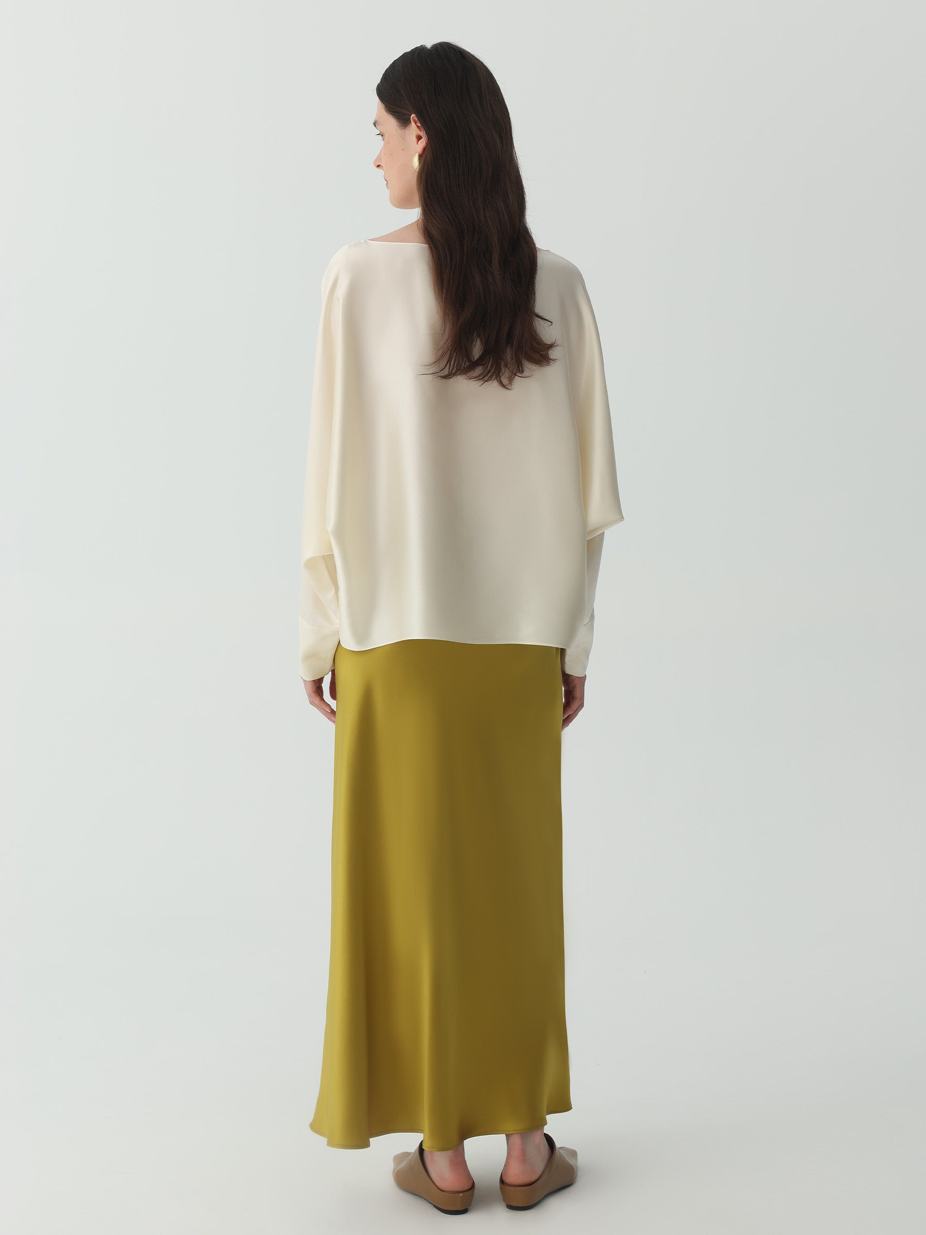Ankle-length Midi Skirt in Silk #color_Leaf Yellow