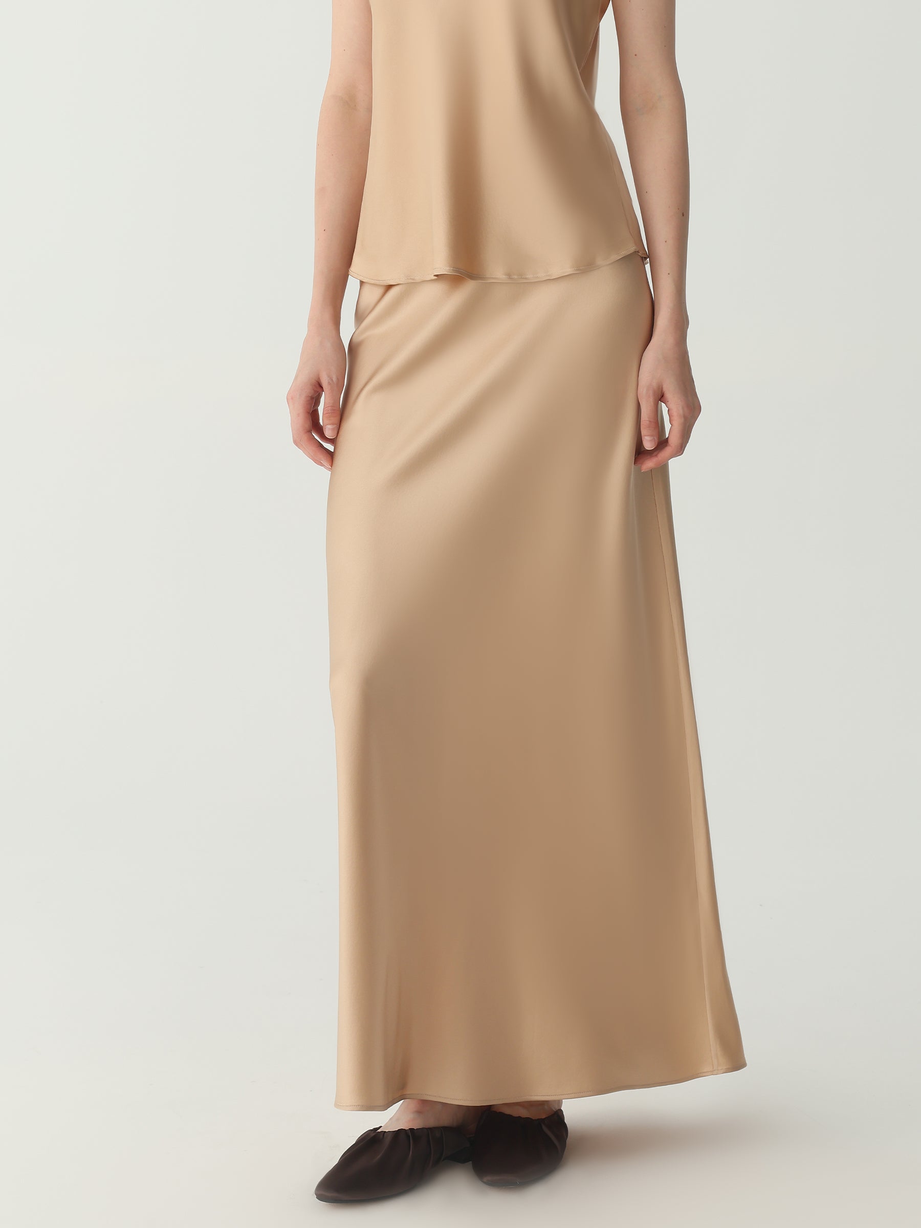 Ankle-length Midi Skirt in Silk #color_Light Gold