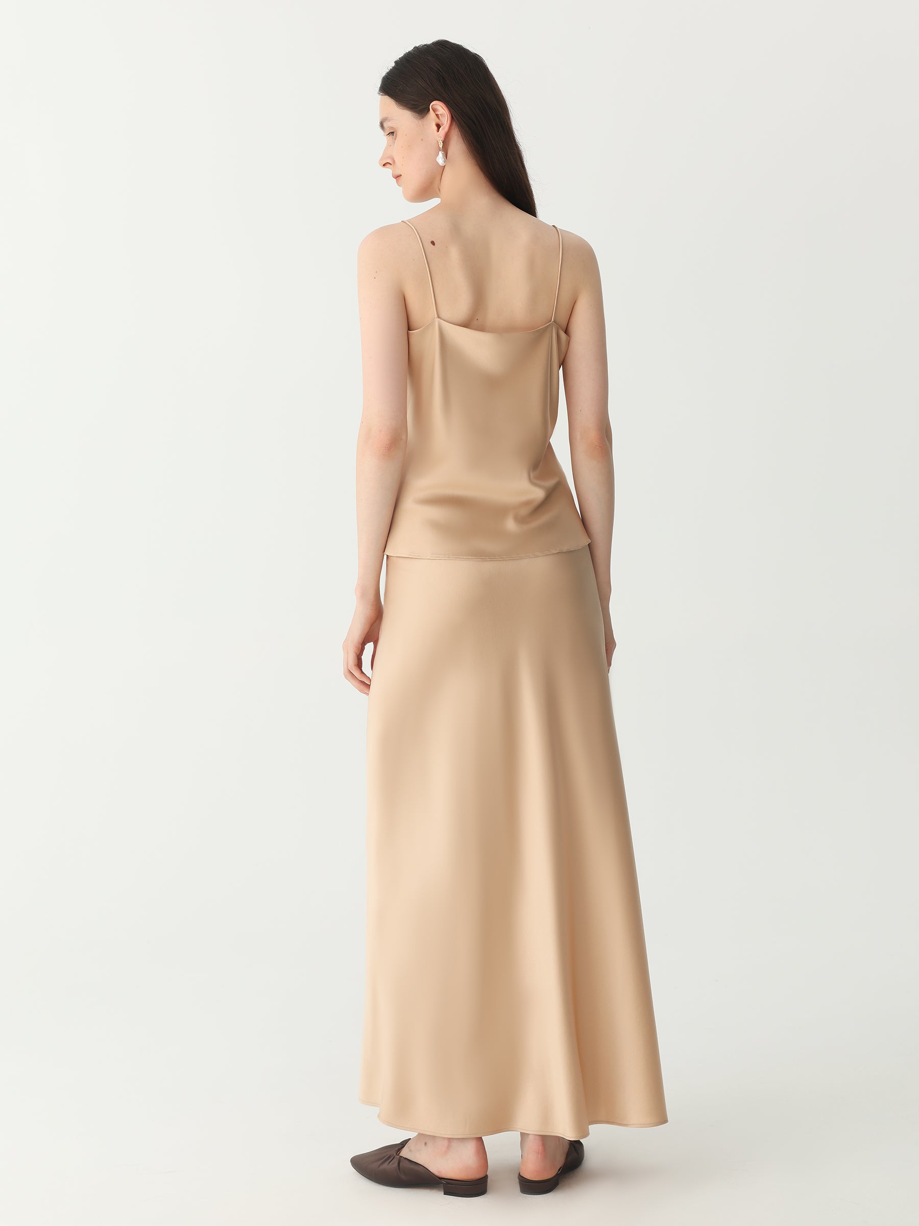 Ankle-length Midi Skirt in Silk #color_Light Gold