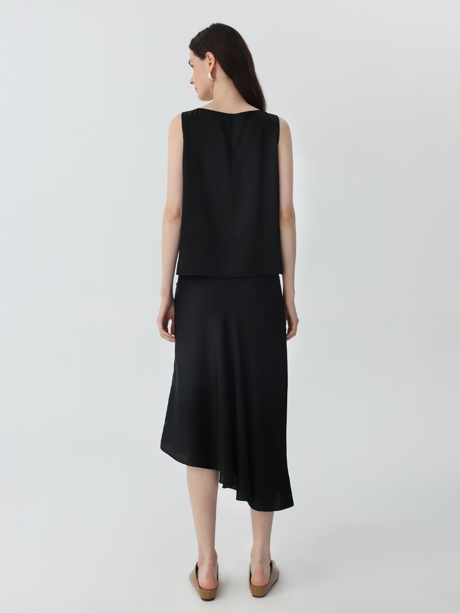 Asymmetric Silk Midi Skirt #color_Black