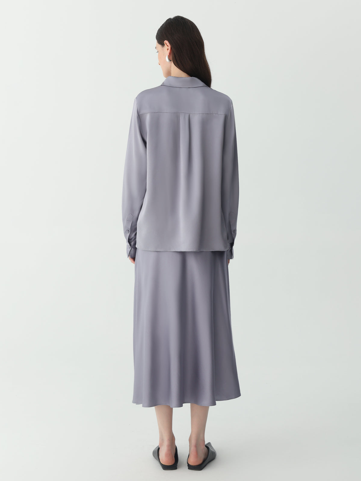 Side Split Midi Skirt #color_Indigo Gray