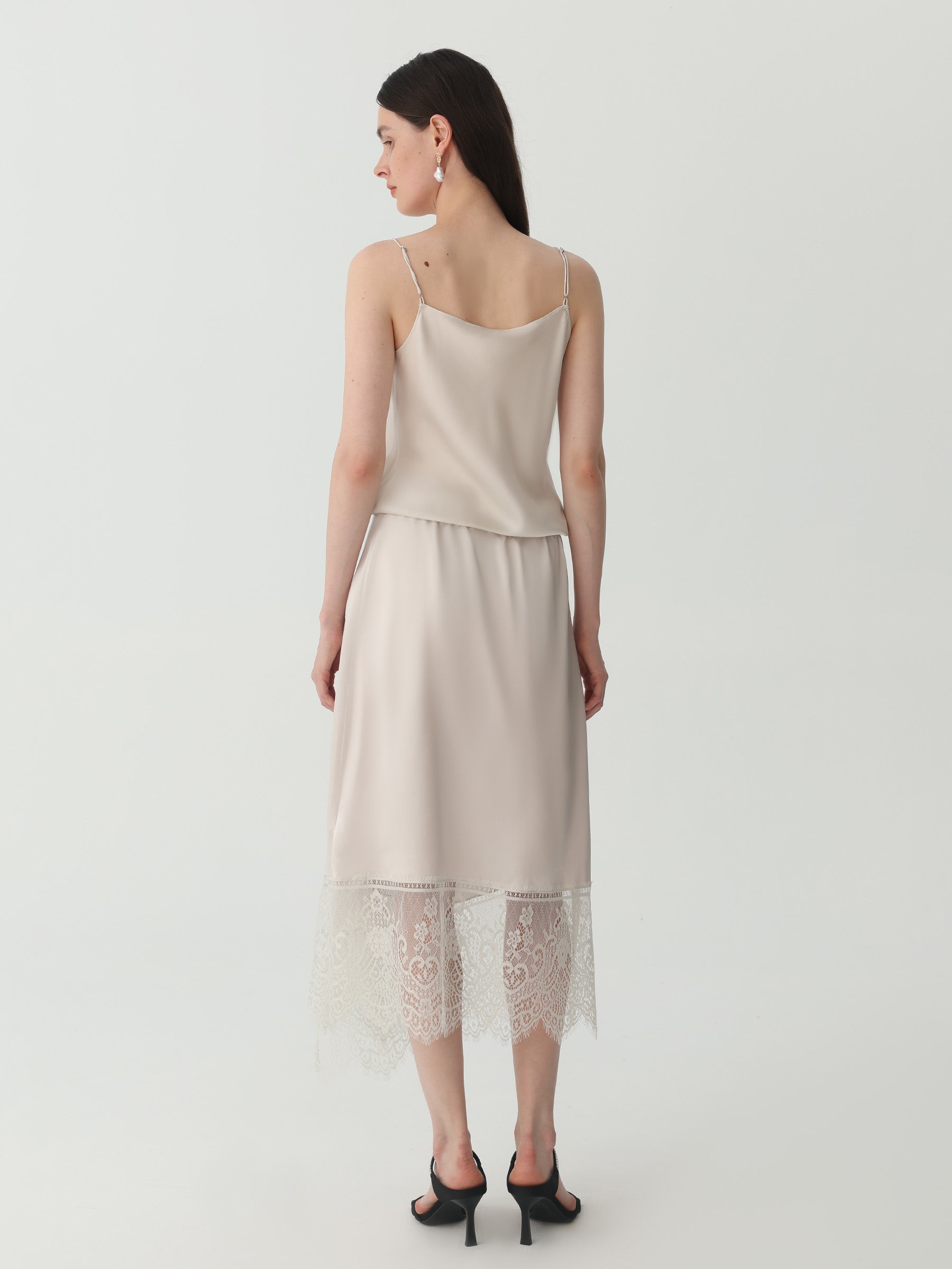 Asymmetrical Lace-Trimmed Midi Skirt #color_Silver Gray