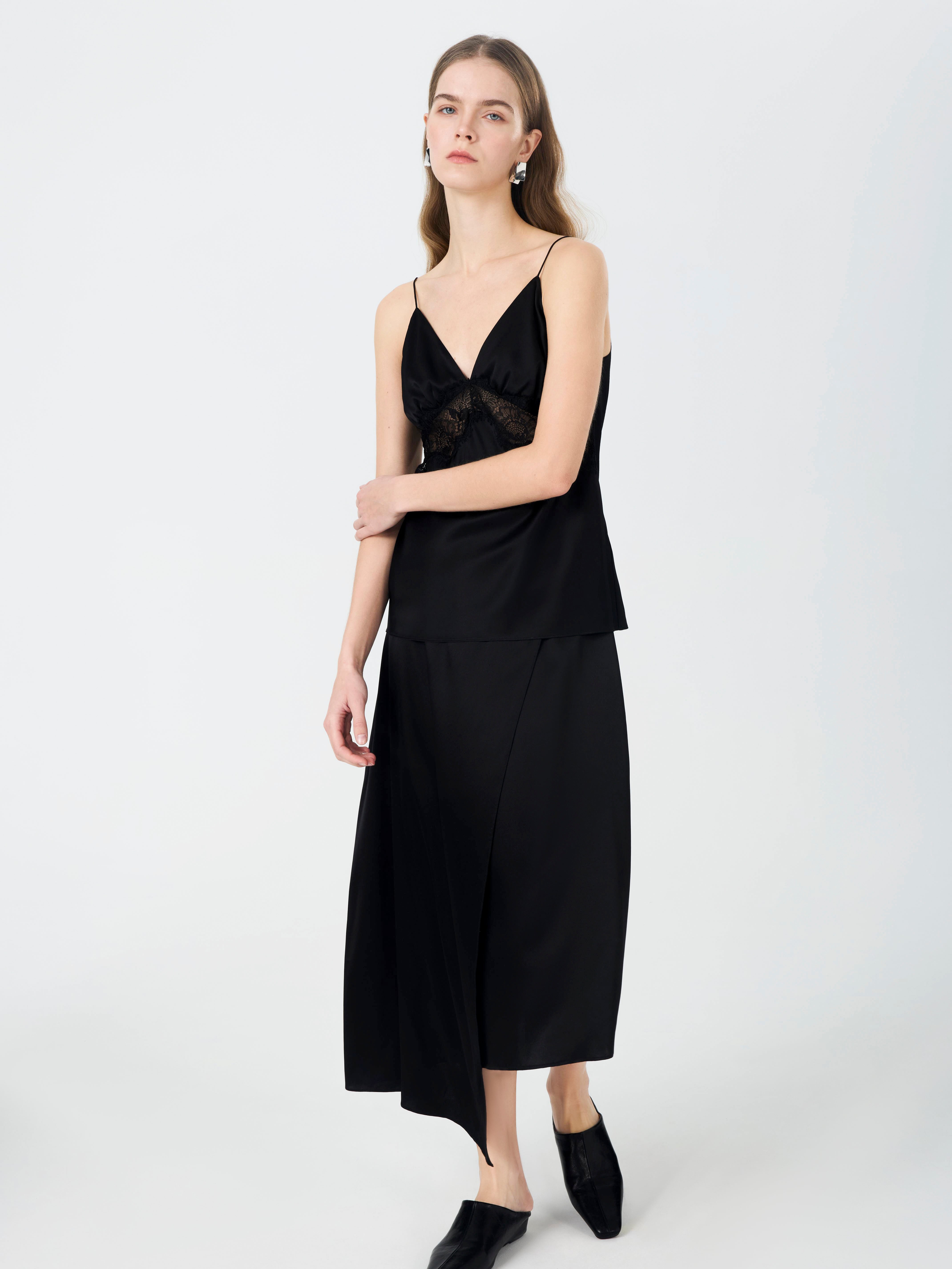 19 Momme Silk Wrap Midi Skirt#color_Black
