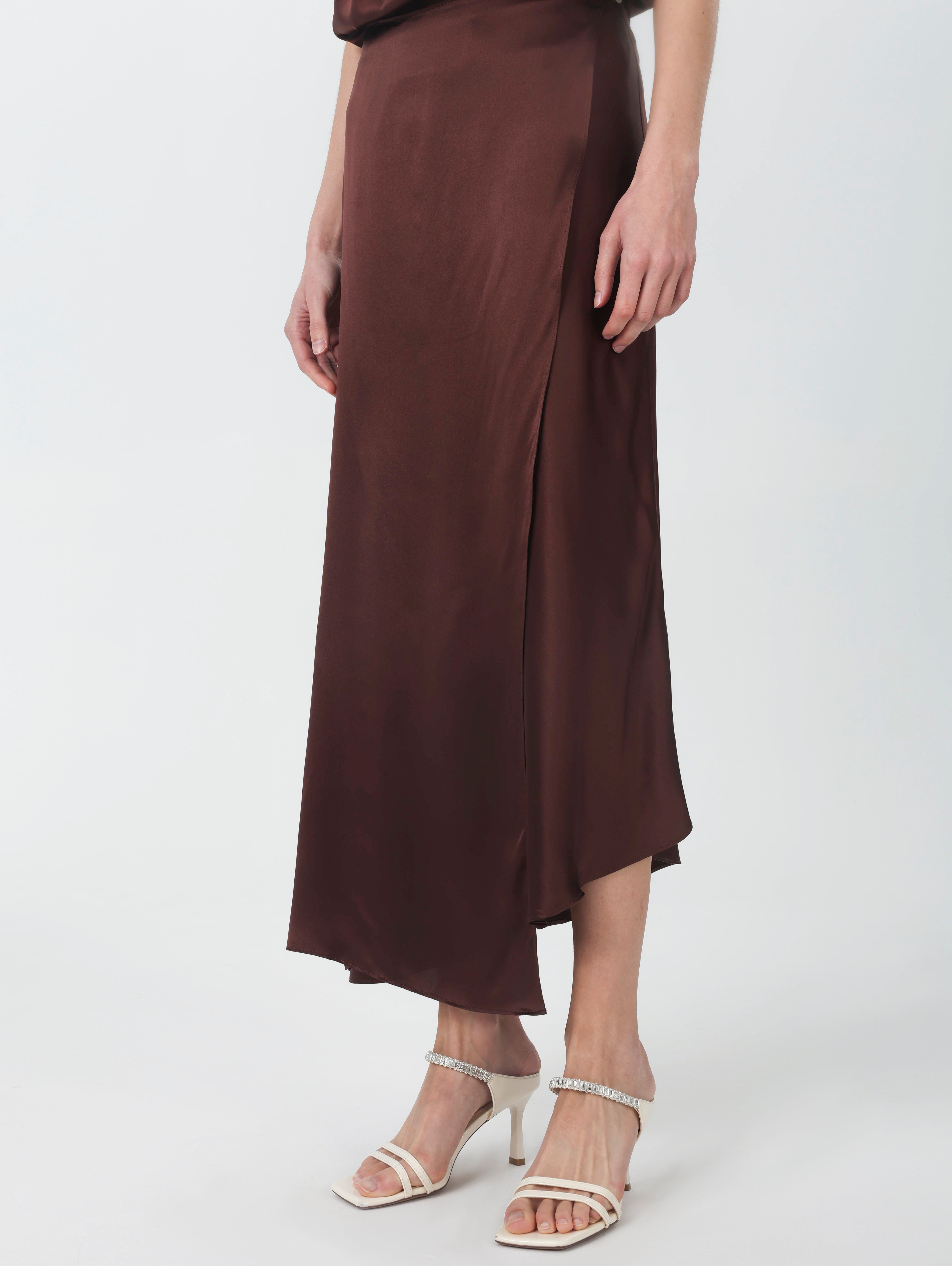 19 Momme Silk Wrap Midi Skirt#color_Chocolate