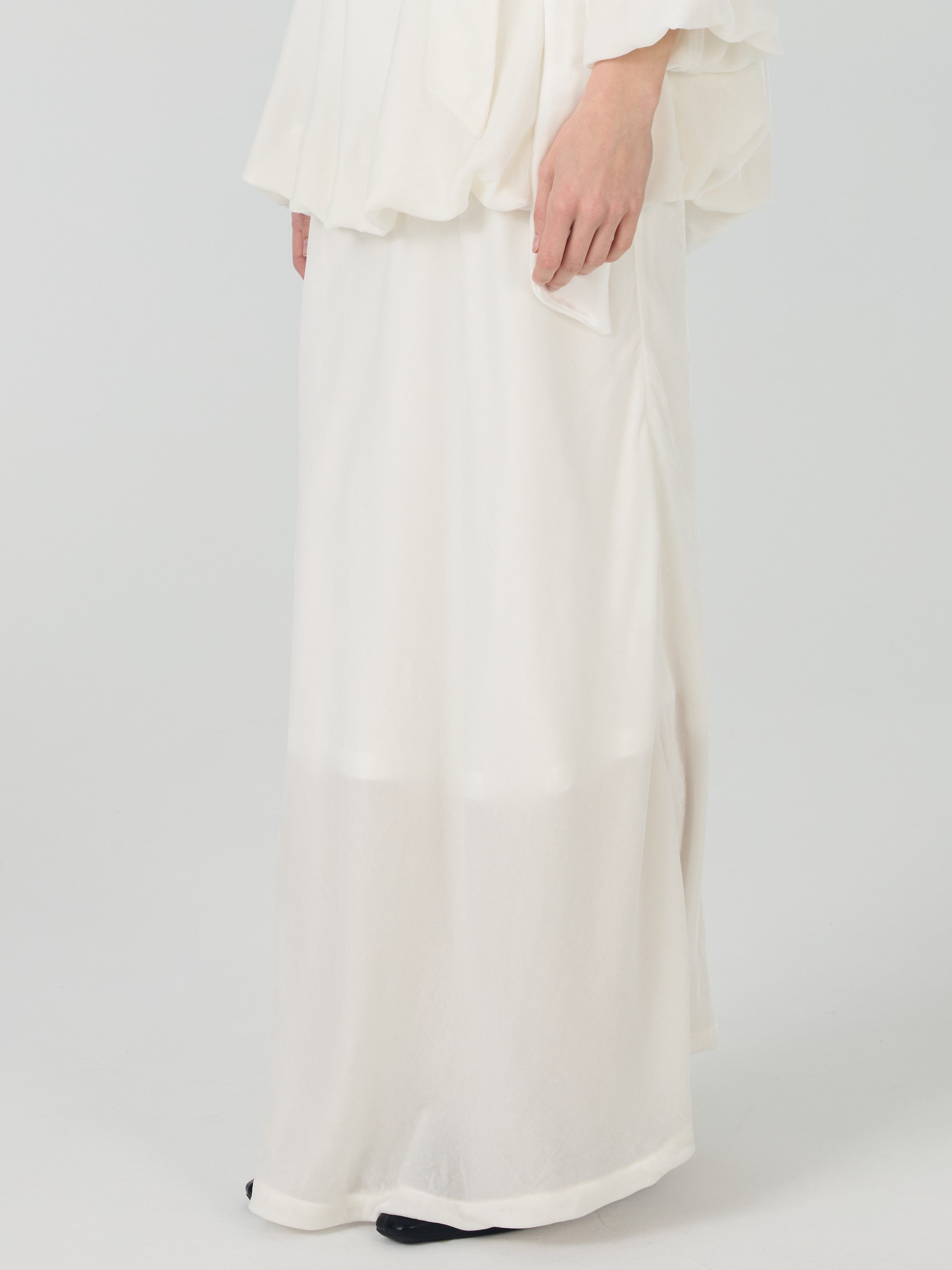 Silk Velvet Maxi Skirt#color_White