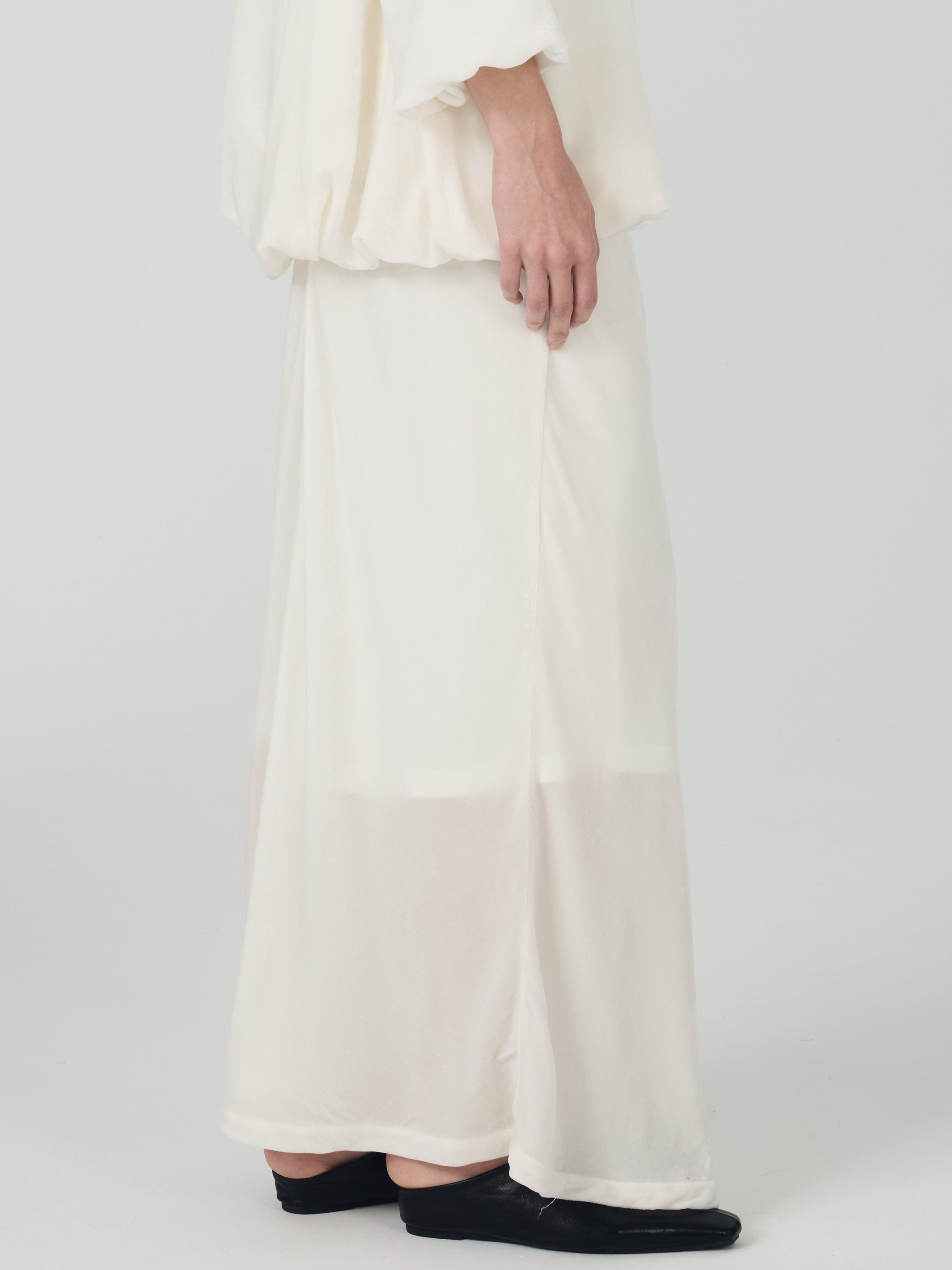 Silk Velvet Maxi Skirt#color_White