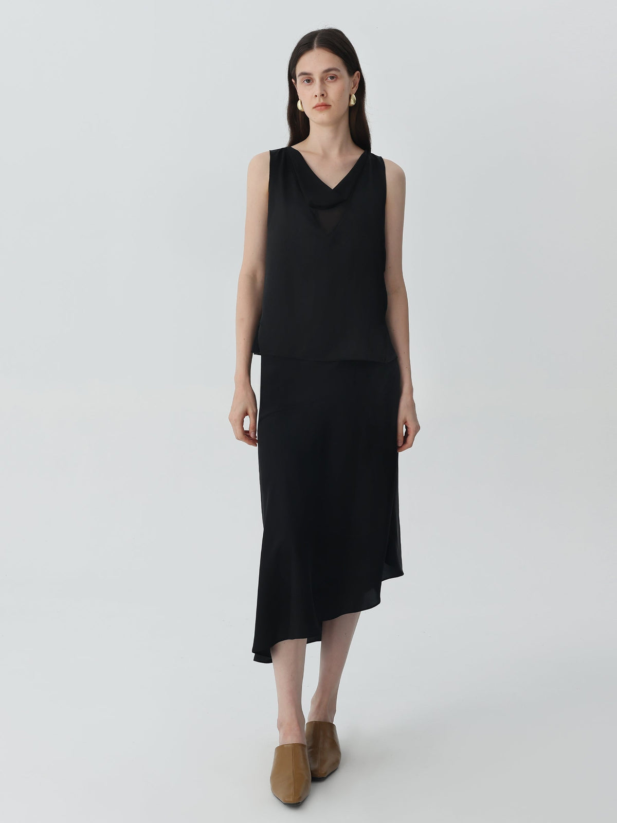 Cowl-neck sleeveless top#color_Pink Taro #color_Black