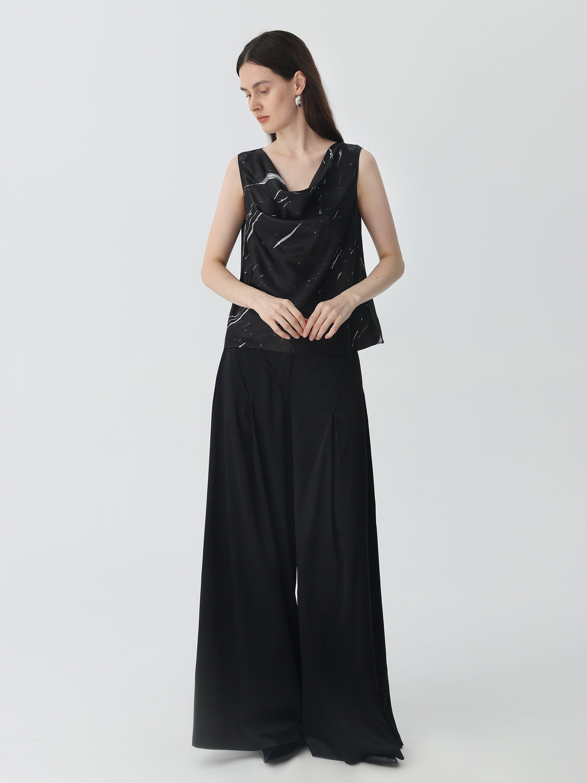 Sleeveless Cowl Neck Tank Top in Silk #color_Marble