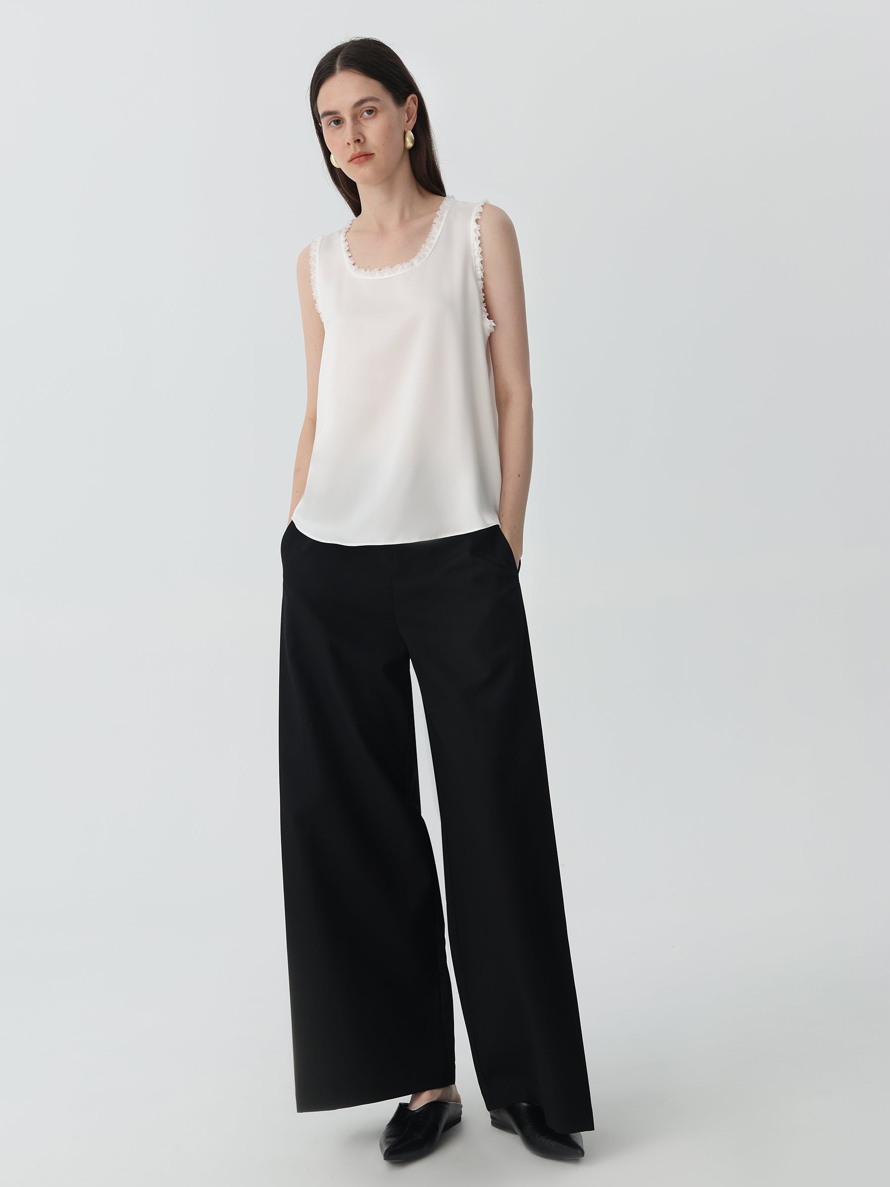 Sleeveless Tank Top in Silk #color_Ivory White