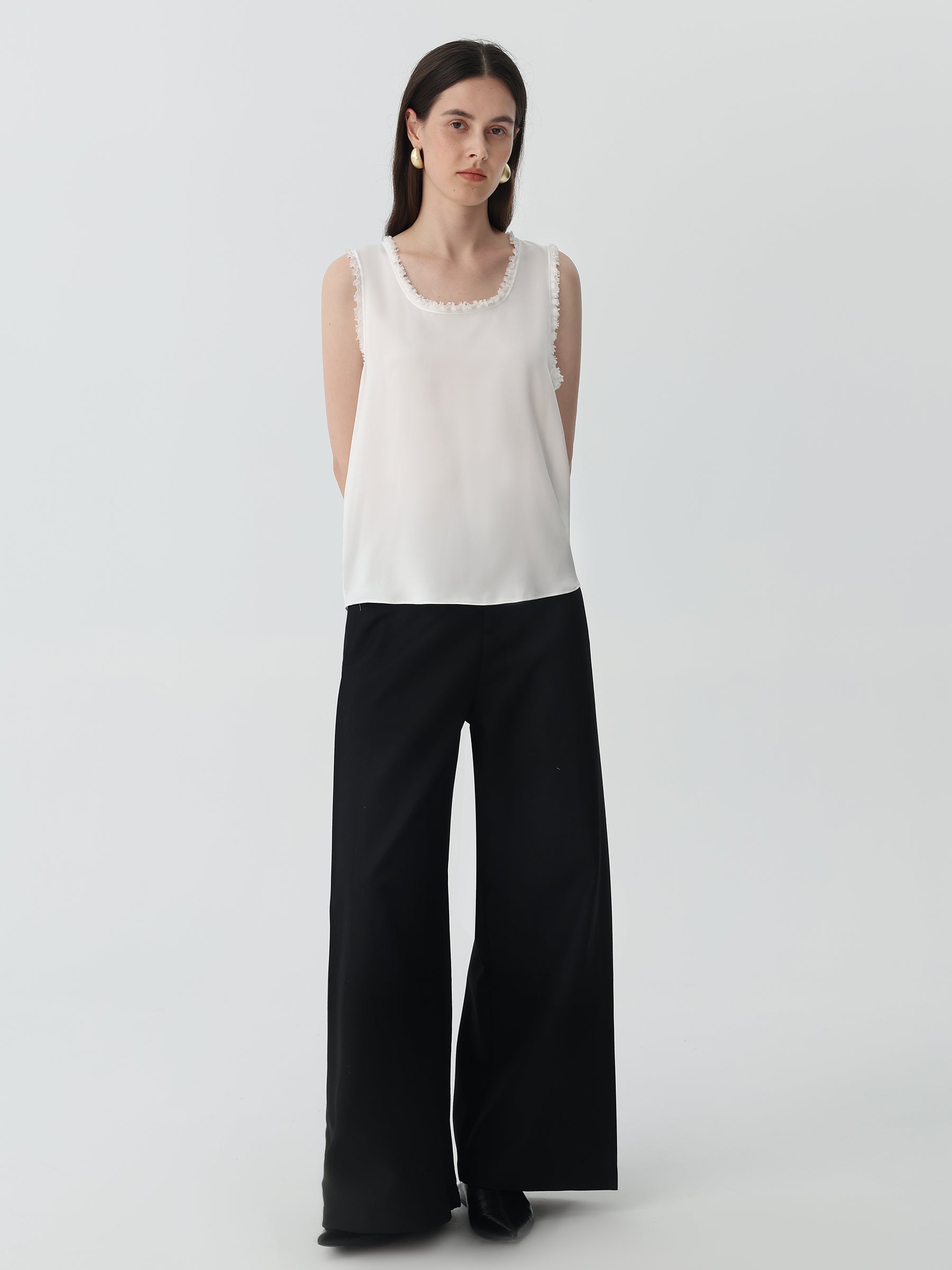 Sleeveless Tank Top in Silk #color_Ivory White