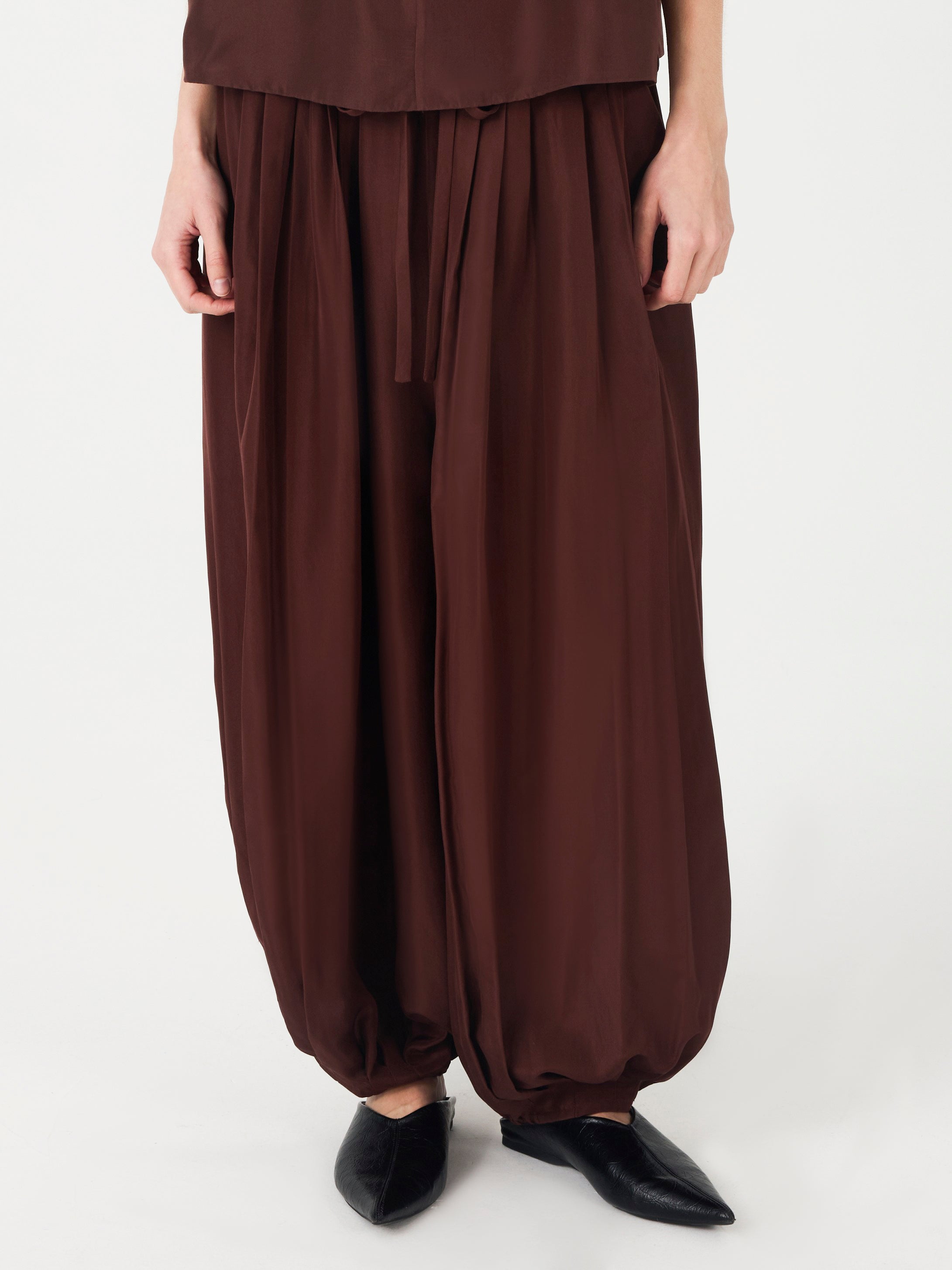 19 Momme Mulberry Silk Balloon Pants#color_Chocolate