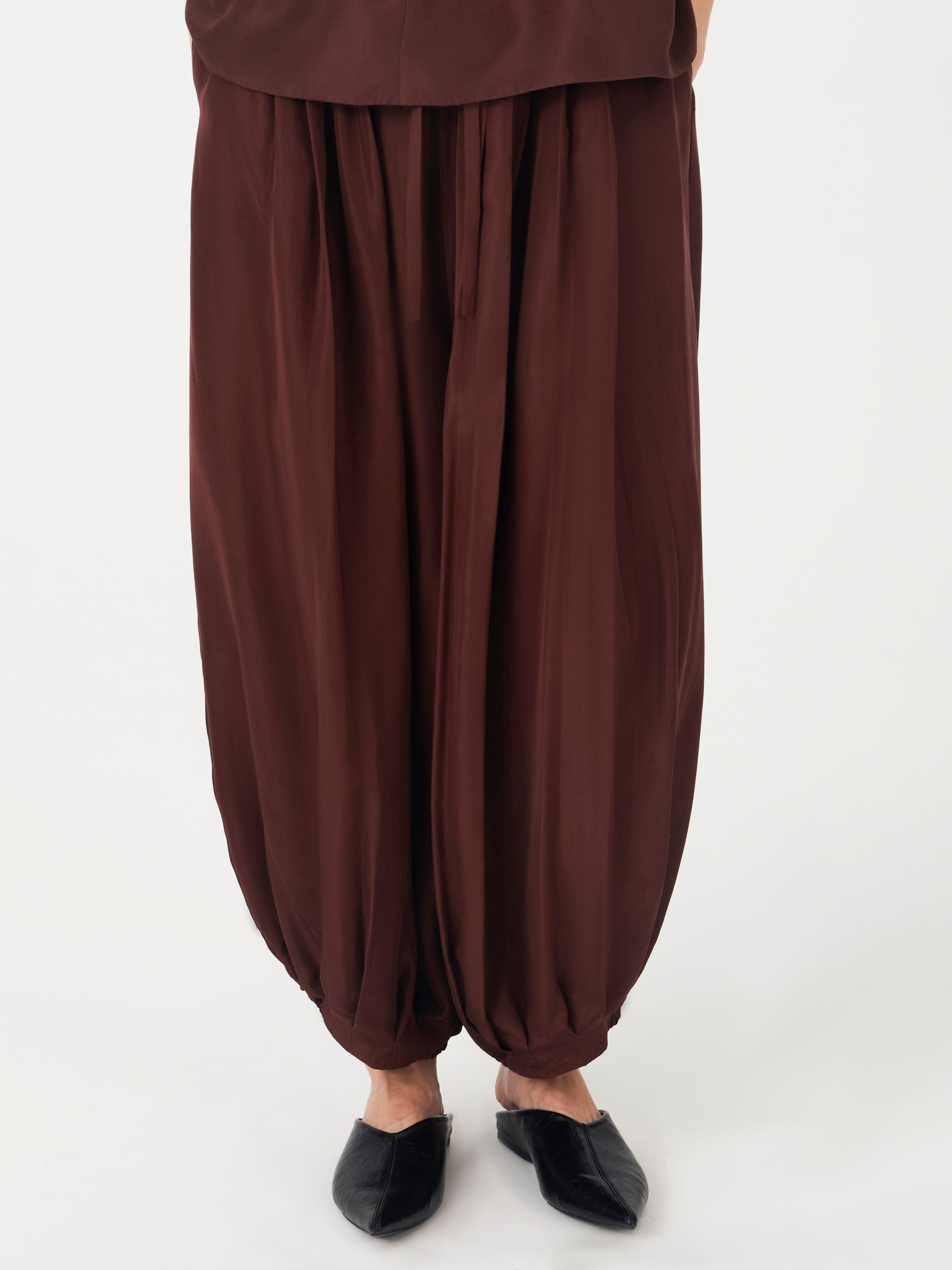 19 Momme Mulberry Silk Balloon Pants#color_Chocolate