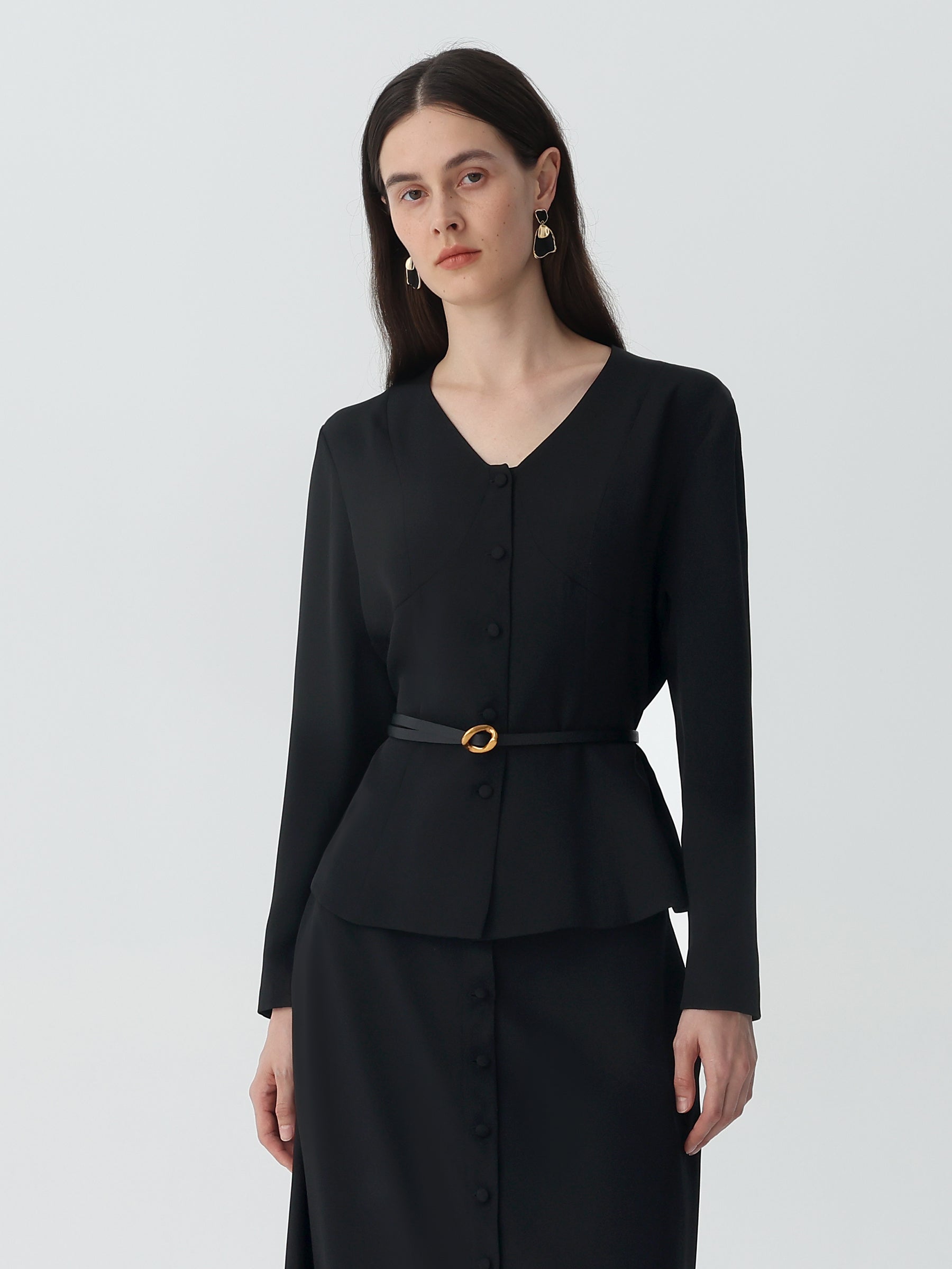 V-Neck Heavy Silk Crepe Cropped Jacket