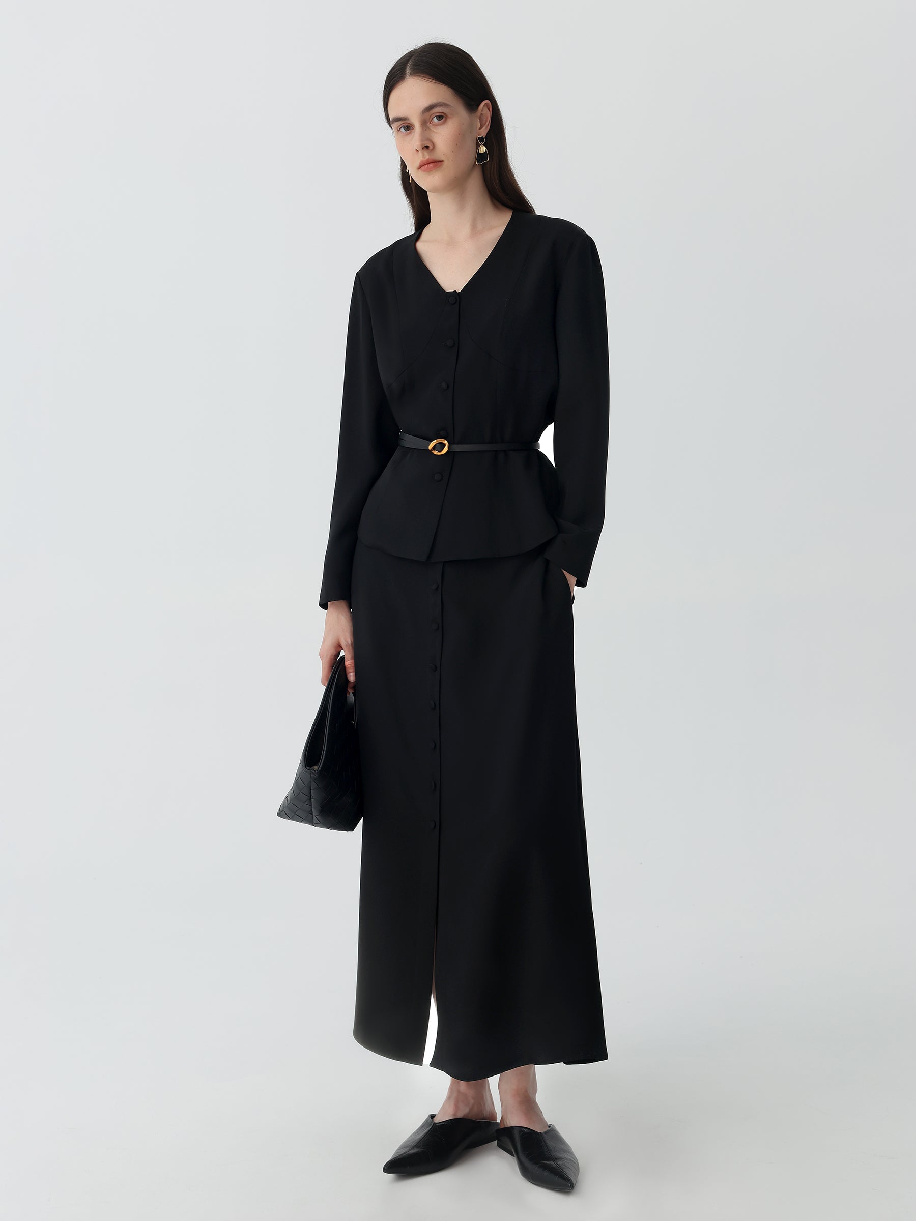 V-Neck Heavy Silk Crepe Cropped Jacket