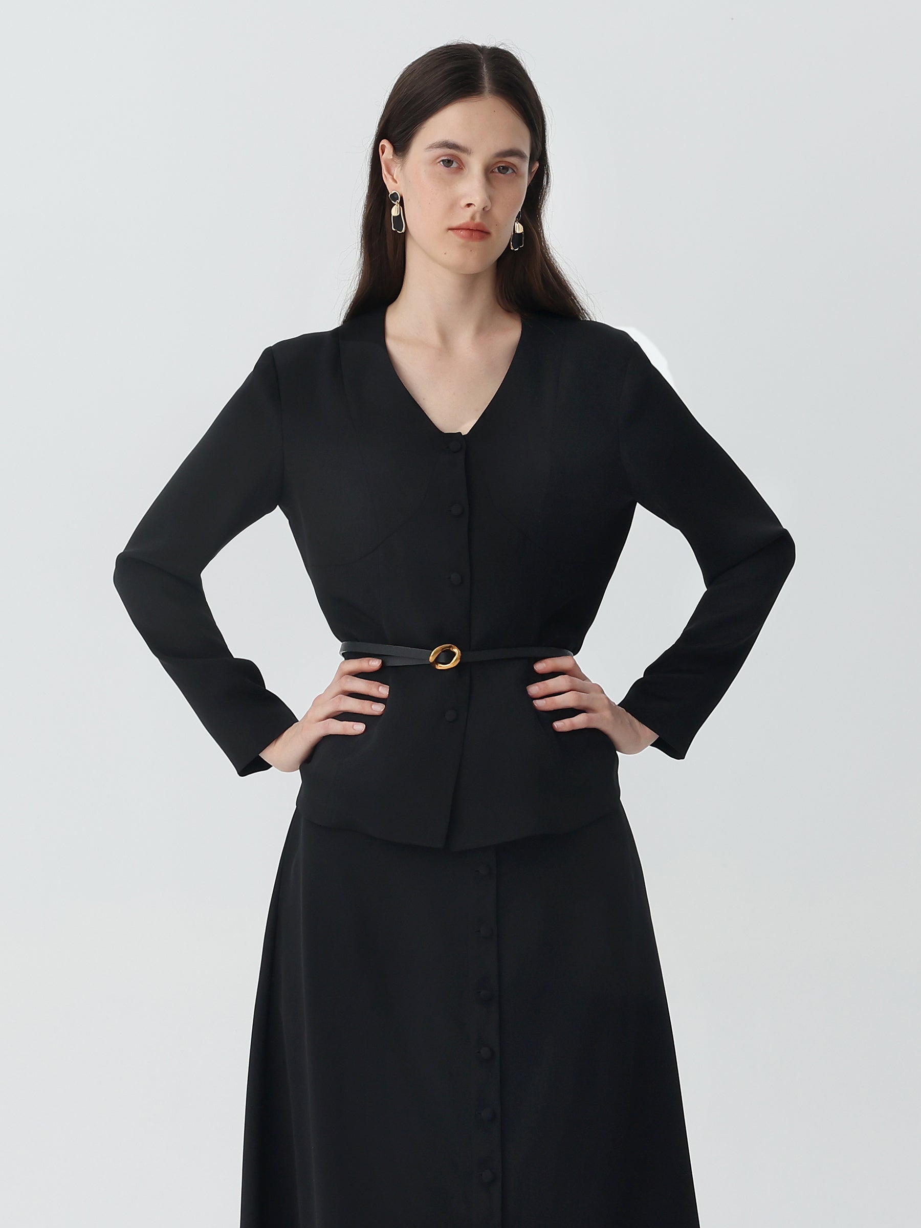 V-Neck Heavy Silk Crepe Cropped Jacket