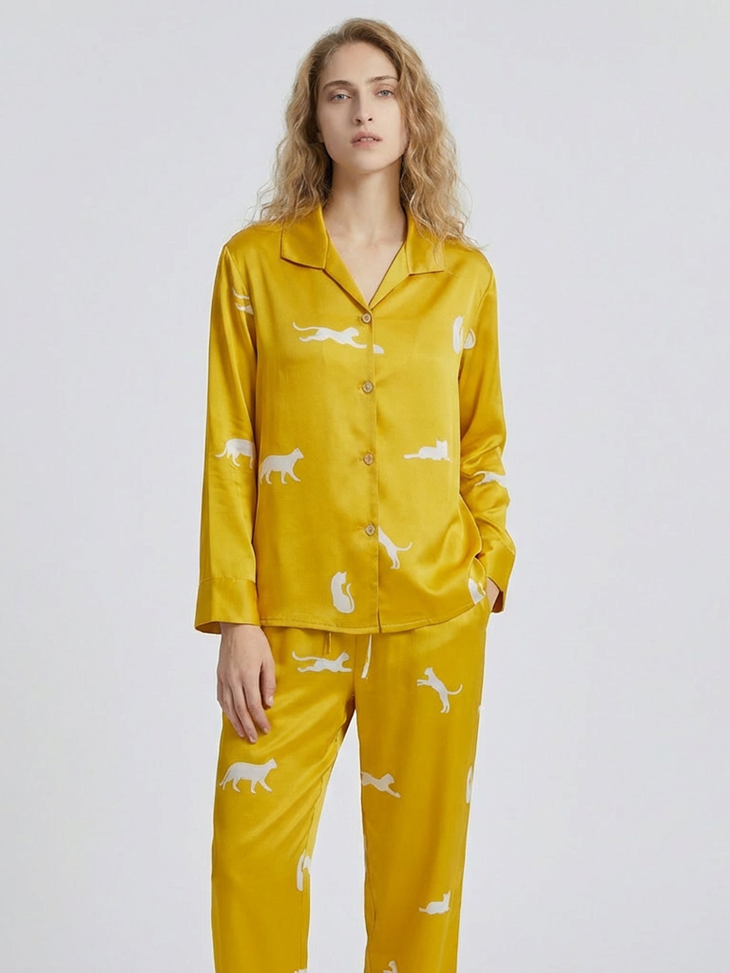 Signature Printed Silk Pajama Set#color_gold