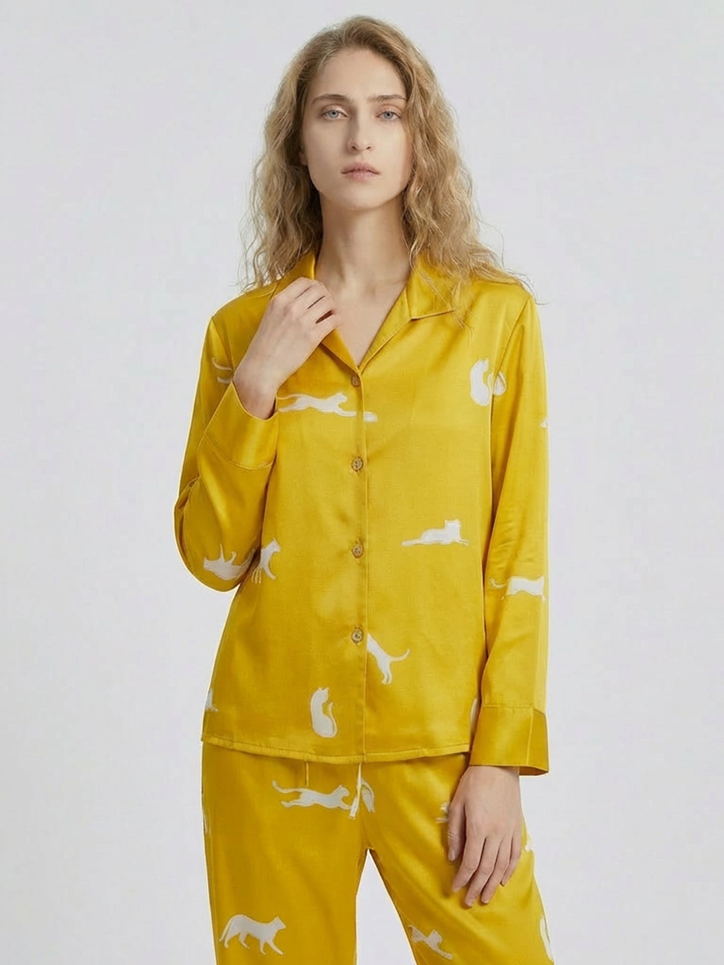Signature Printed Silk Pajama Set#color_gold
