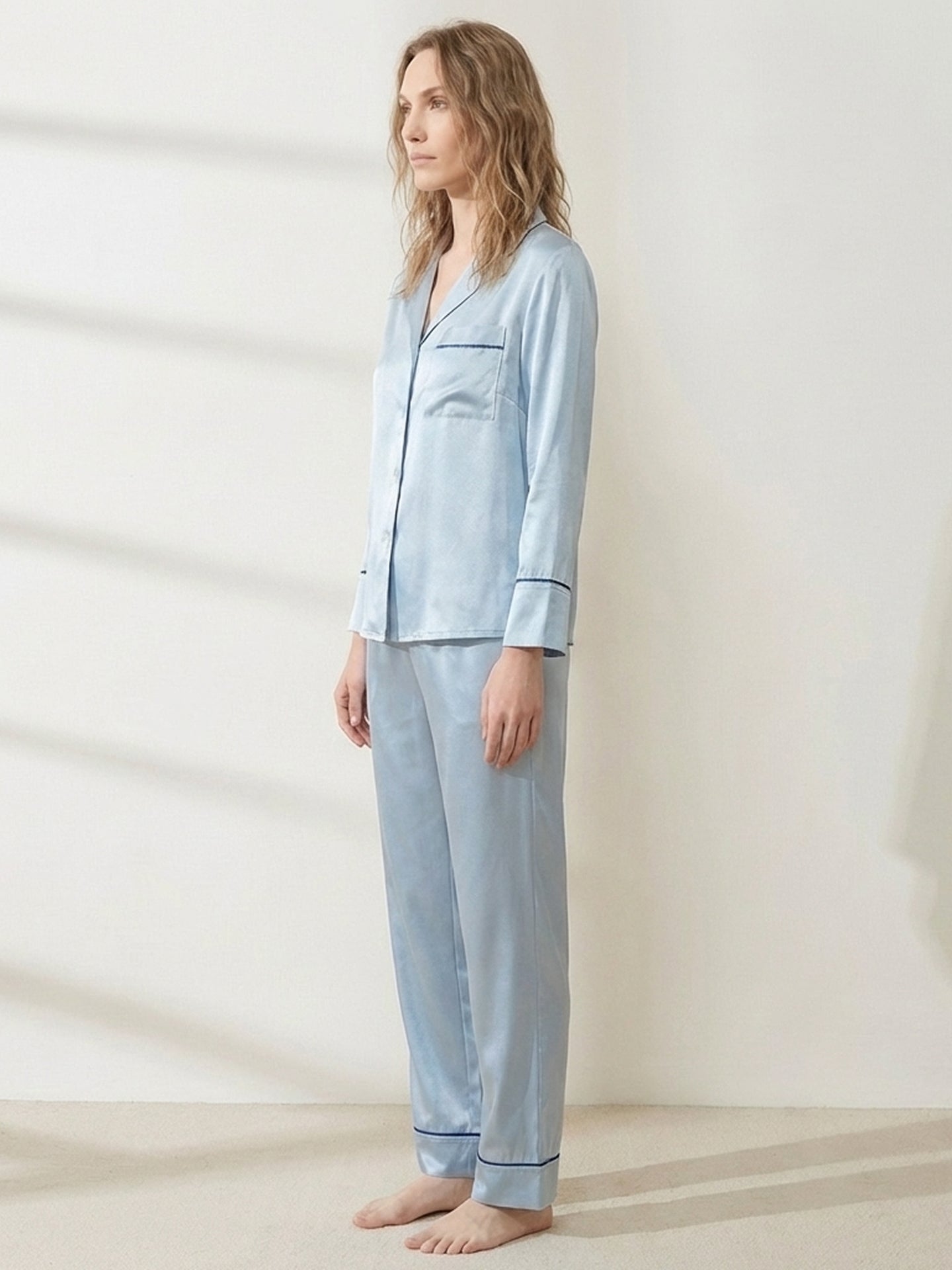 Luxe Long Sleeve Silk Pajamas#color_Dusty Blue