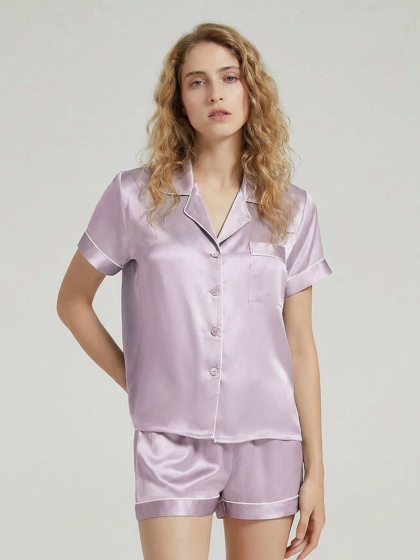 Silk Women's Sleepwear Set#color_Lilac