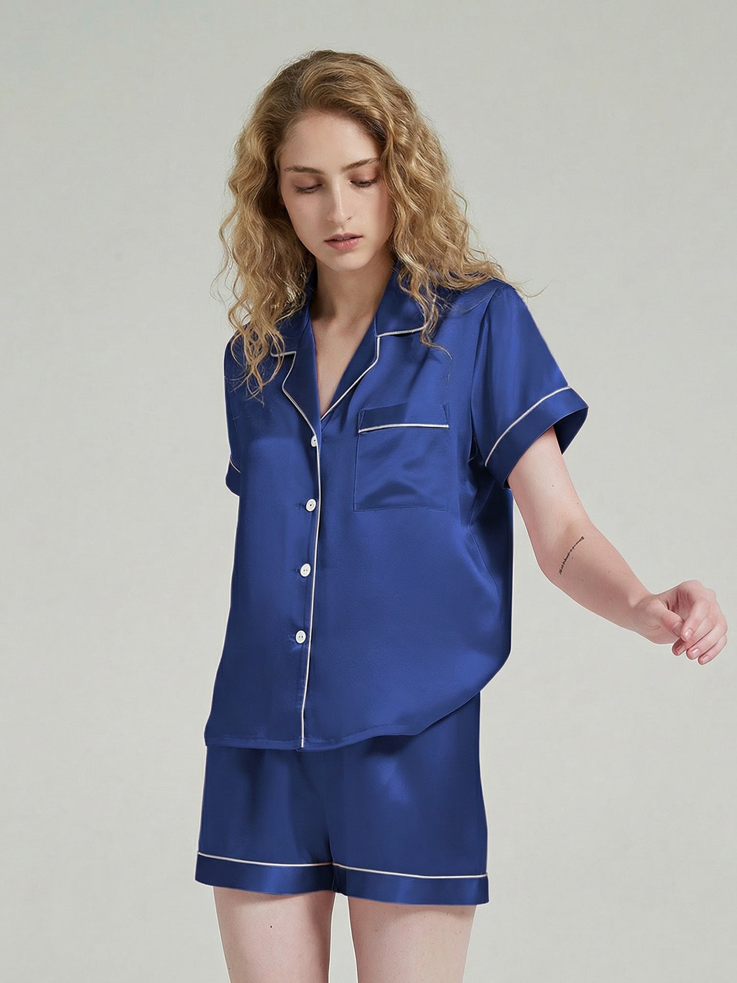 Silk Women's Sleepwear Set#color_Navy