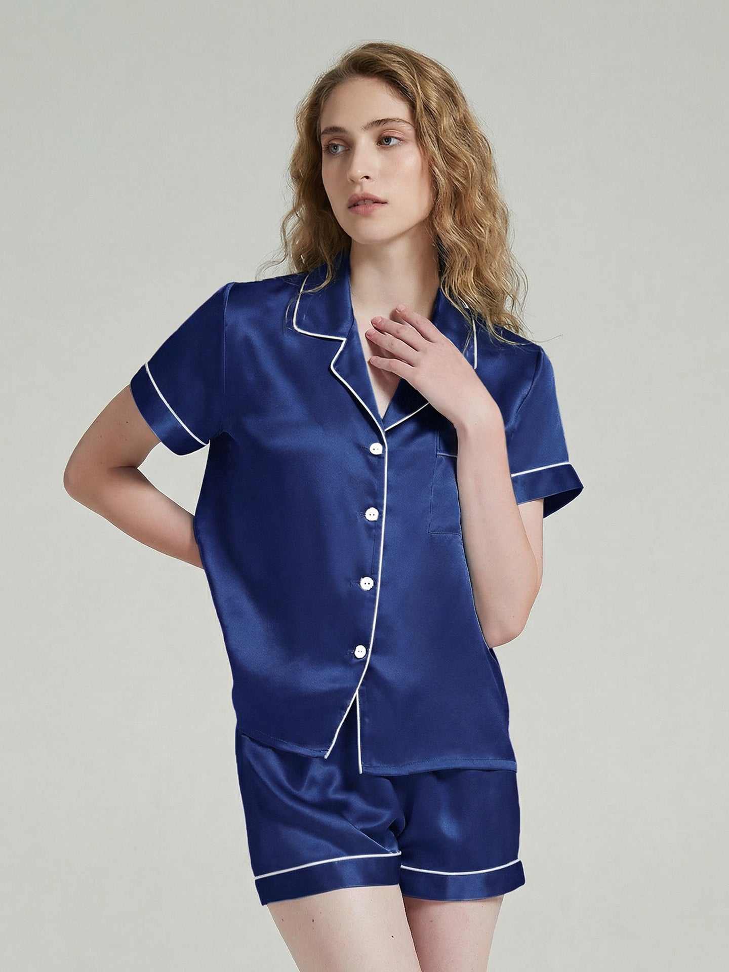 Silk Women's Sleepwear Set#color_Navy