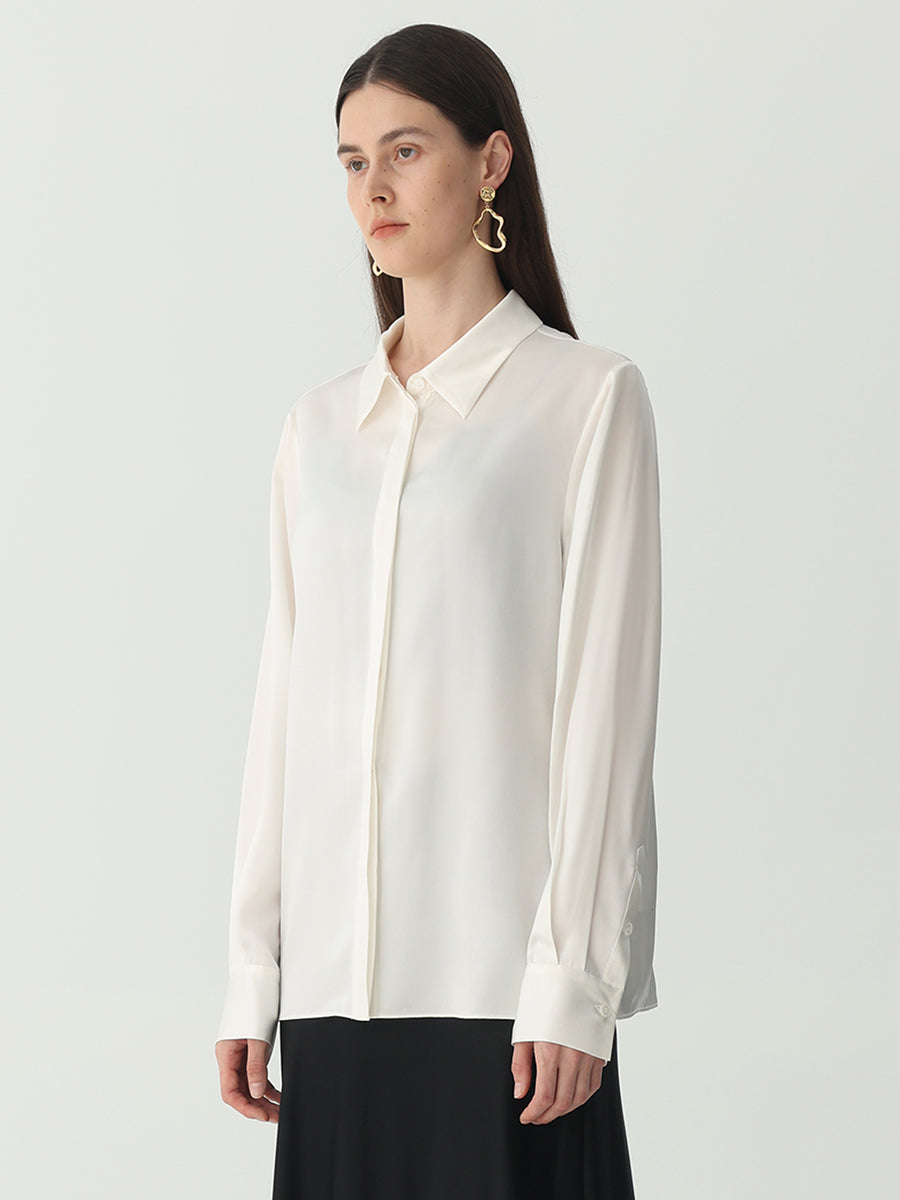 Washable Blouse in silk #color_Ivory White