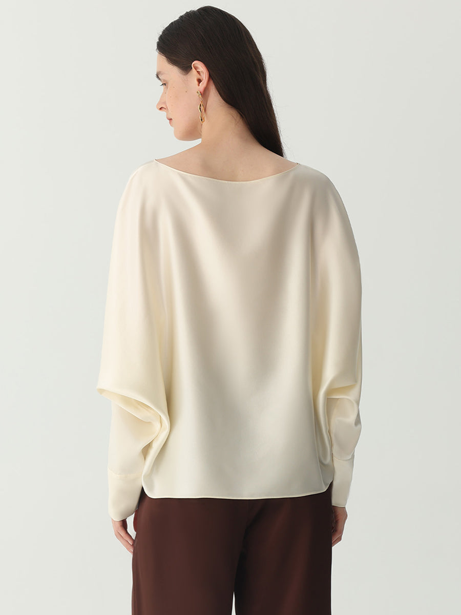 Batwing-Sleeve Blouse in Silk #color_Pear White