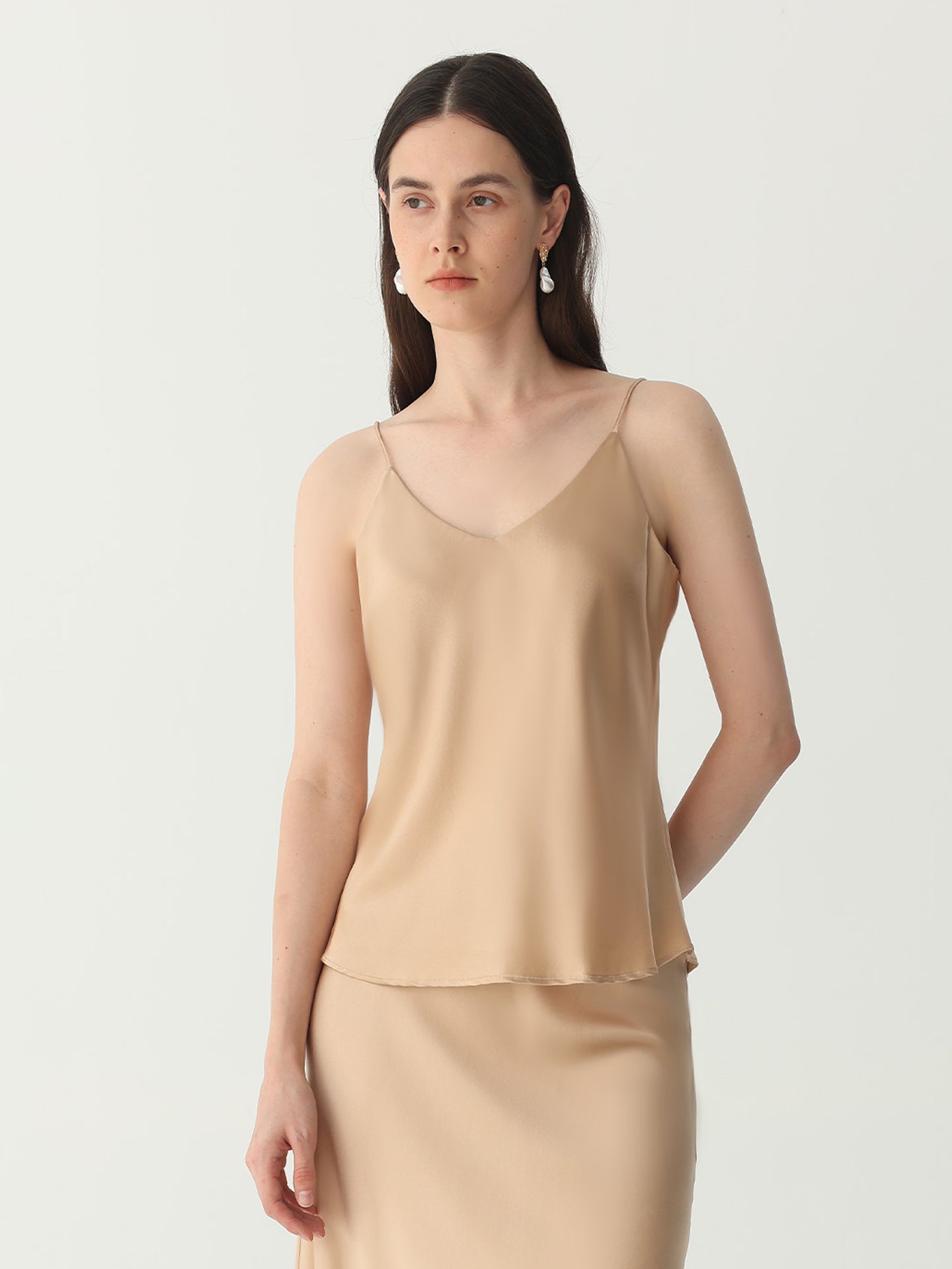 Classic V Neck Camisole Sets #color_Light Gold