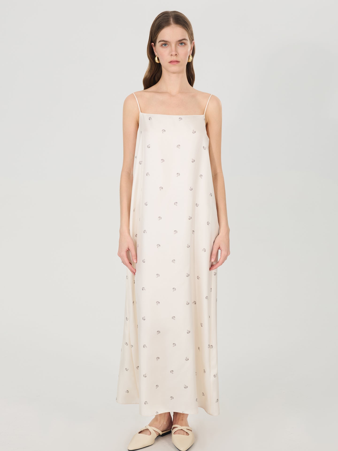 Spiral Printed Silk Slip Maxi Dress#color_Seashell Print