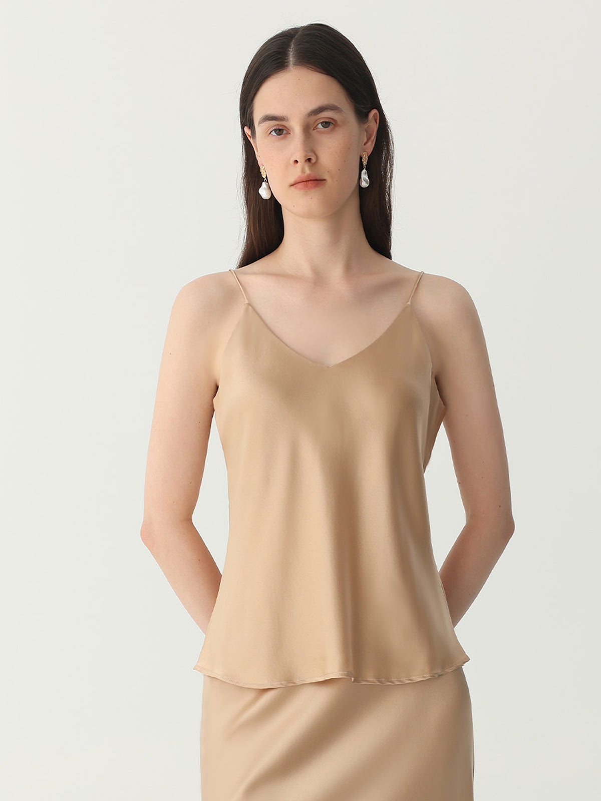 Classic V Neck Camisole Sets #color_Light Gold