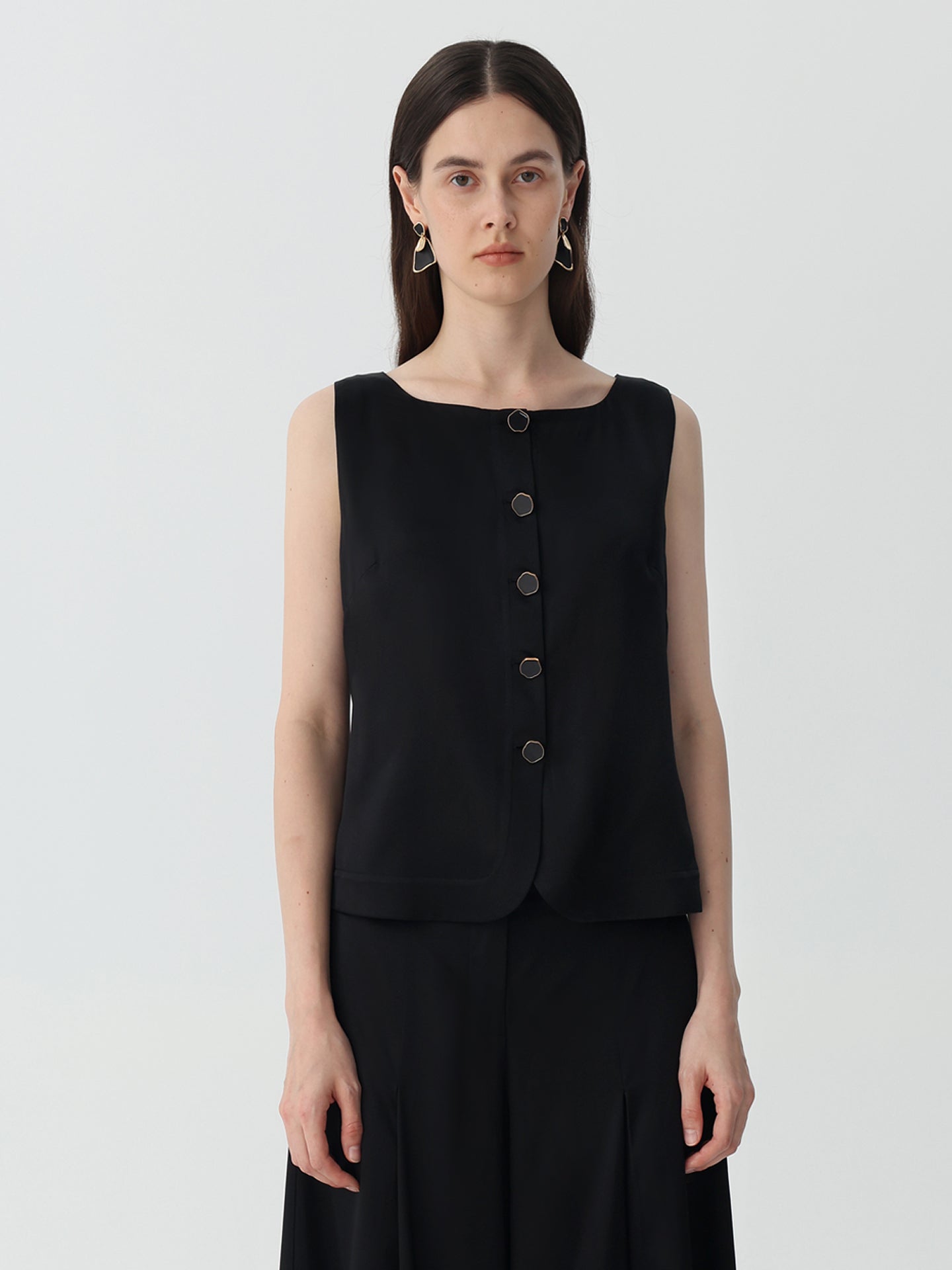 Women's Boat Neck Silk Vest #color_Black